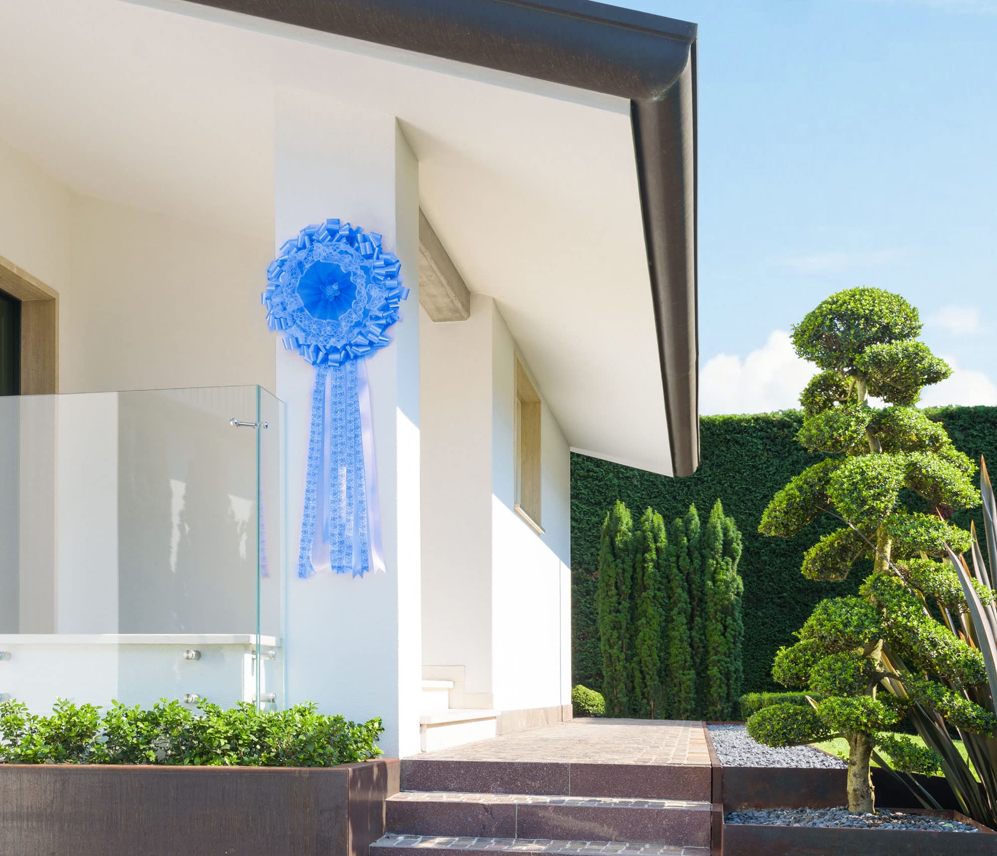 baby idea Babysanity - Fiocco Nascita Bimbo Grande Coccarda Nascita in Tulle Perfetta per Interno ed Esterno Dimensioni 155x65 Nastri Compresi (Fiocco Grande Azzurro)