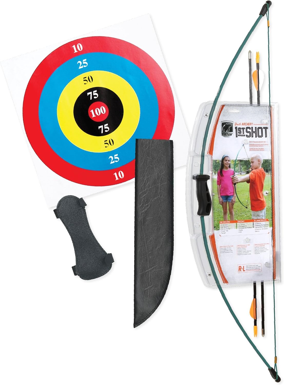 Bear Archery 1st Shot Bow Set for Youth, Recommended Ages 4-7, Ambidextrous, Continuous Draw Weight Up to 12 lb., Continuous Draw Length Up to 16-inches