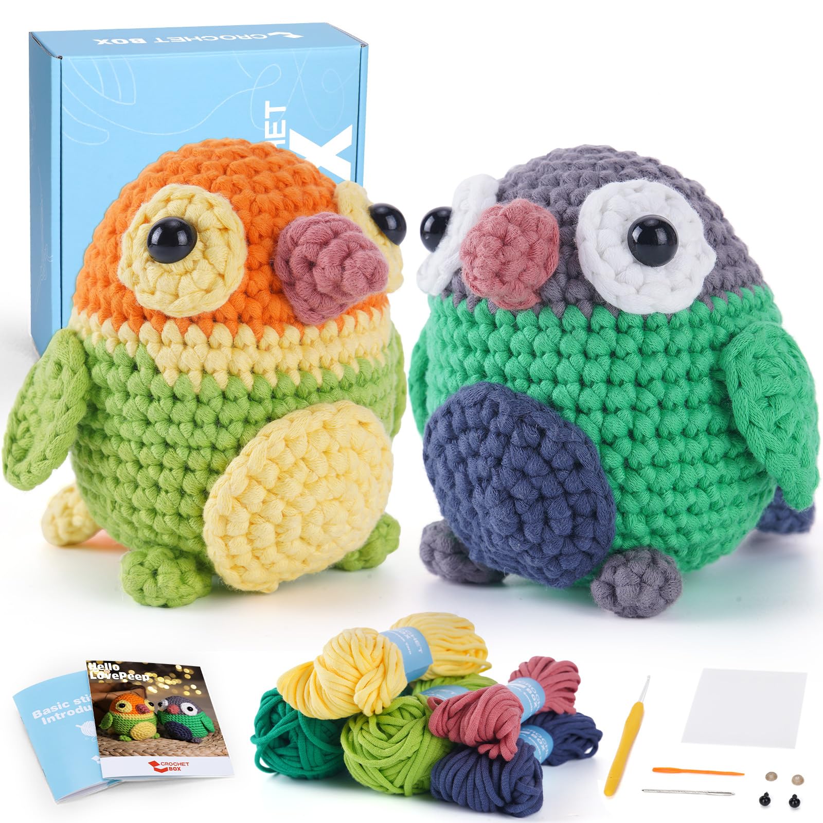 CrochetBox 2 Pack Love Birds Crochet Kit for Beginners, Adults and Teen