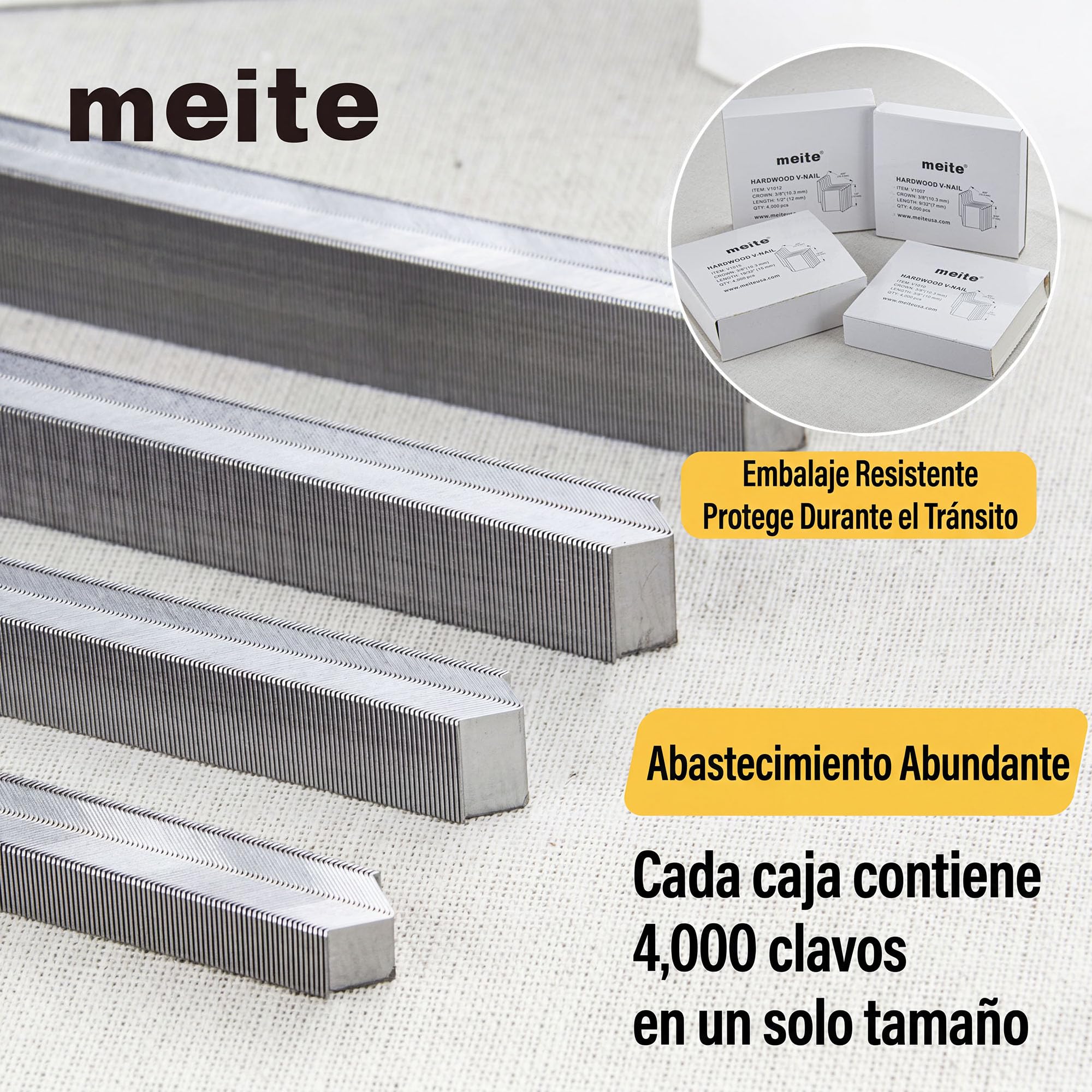 meite Clavos en V para madera dura, diámetro de 10,3 mm, longitud de 12 mm, para ensambladora de marcos V1015B y clavadora neumática en V, herramienta para unir esquinas, 4.000 uds./caja