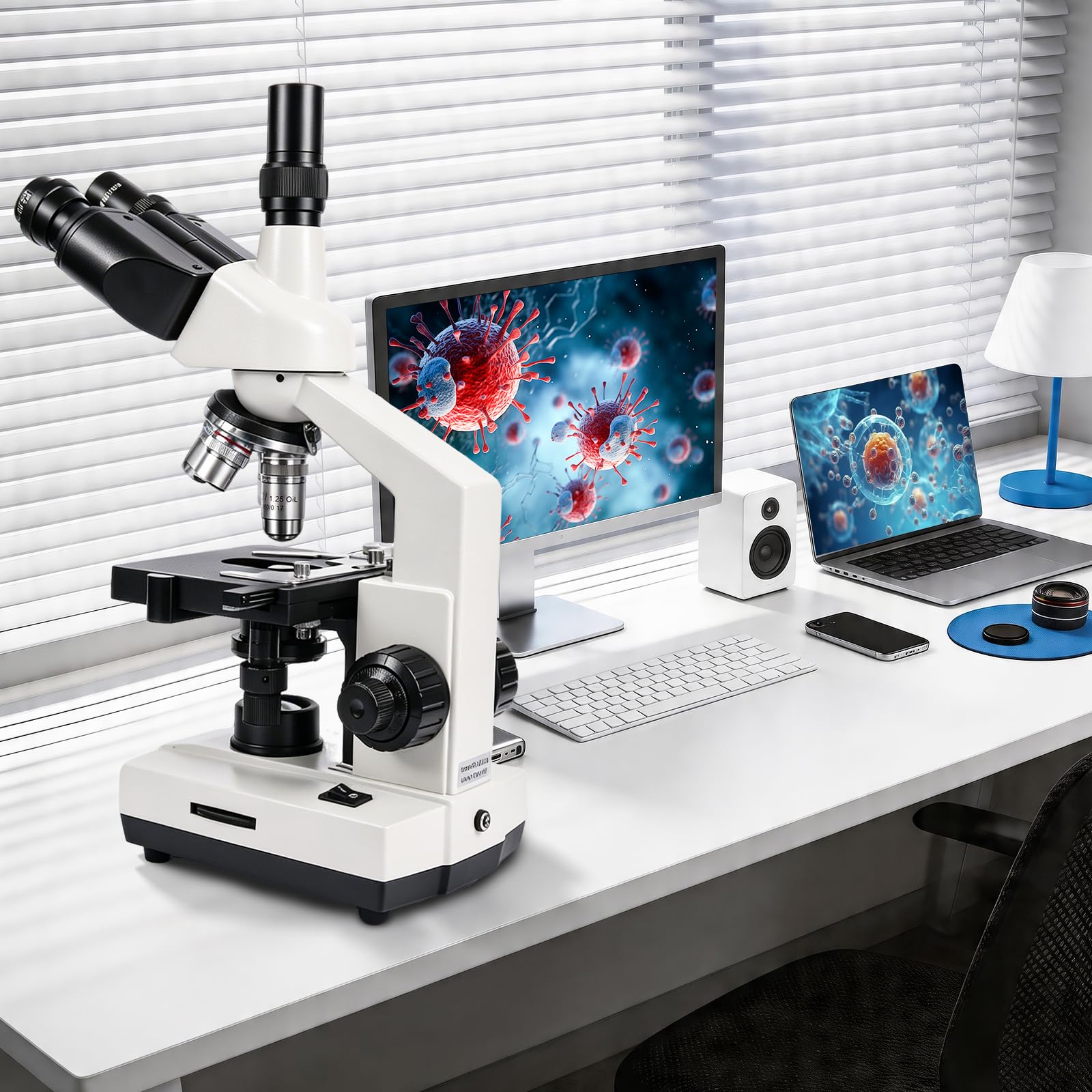 SWIFT SW320T Microscopio trinocular Profesional Compuesto de Laboratorio | 40X-5000X, soporte para teléfono y accesorios para experimentos, cuerpo de metal para adultos y estudiantes