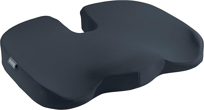 Leitz Sitzkissen, gepolsterte Stütze für Bürostuhl & Co., orthopädisches Sitzkissen, reduziert Nacken- & Rückenschmerzen, Stoffbezug mit Innenschaumstoff, IGR-zertifiziert, Ergo Cosy, Grau, 52840089