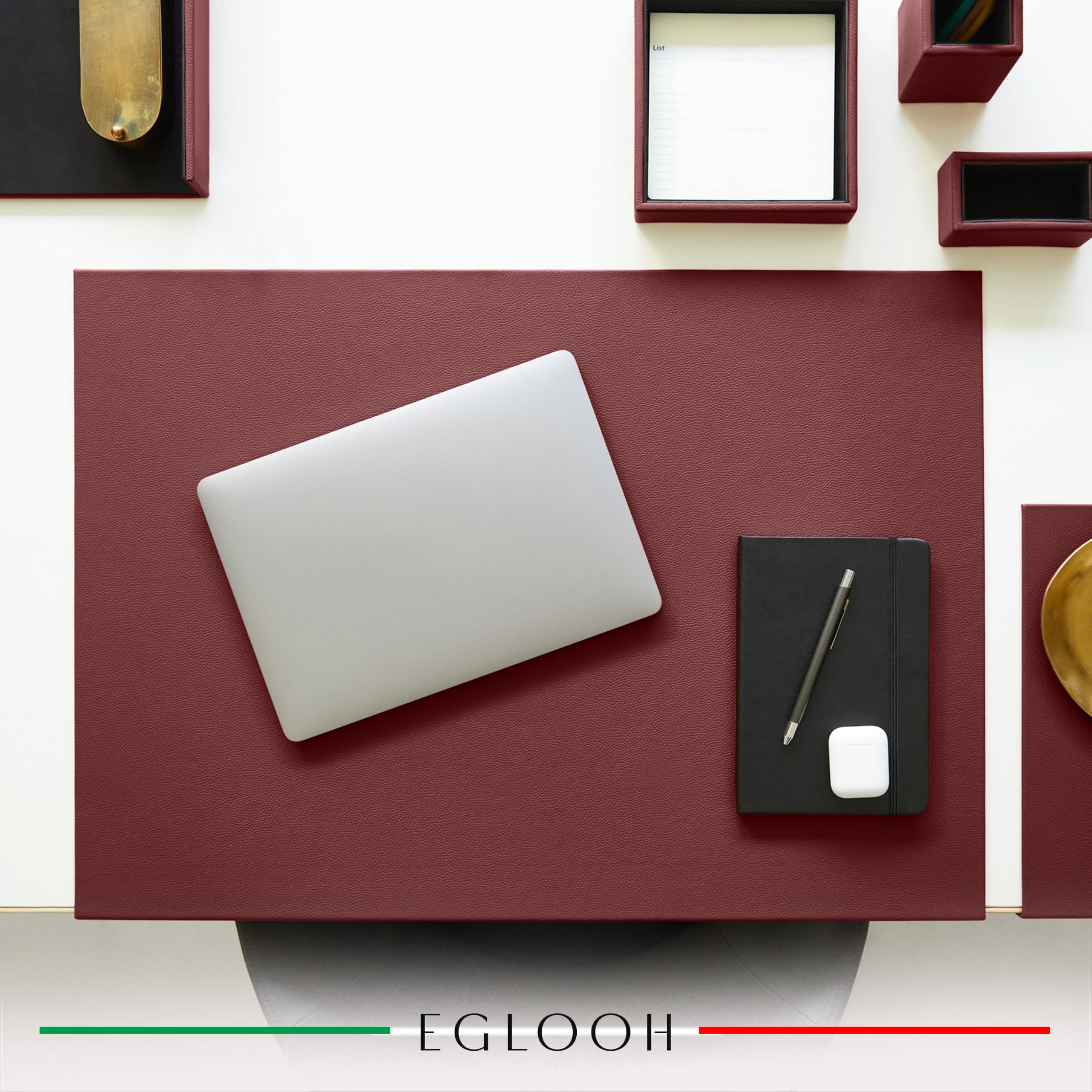 Eglooh - Adamantis - Schreibtischunterlage Echtleder mit Kantenschutz - Leather Desk Mat Nahtlos & Rutschfest - Büro Zubehör Made in Italy