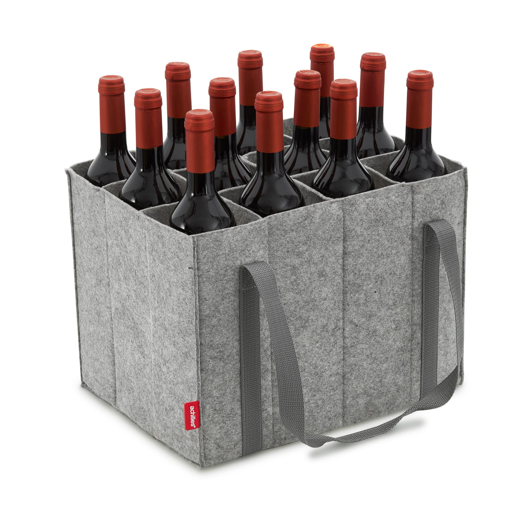 achilles Borsa per Bottiglie Con 12 Scomparti, Anche per Bottiglie Da 1,5 Litri, Borsa per Bottiglie In Feltro, 100% Riciclato (Grigio)(Per 12 bottiglie)