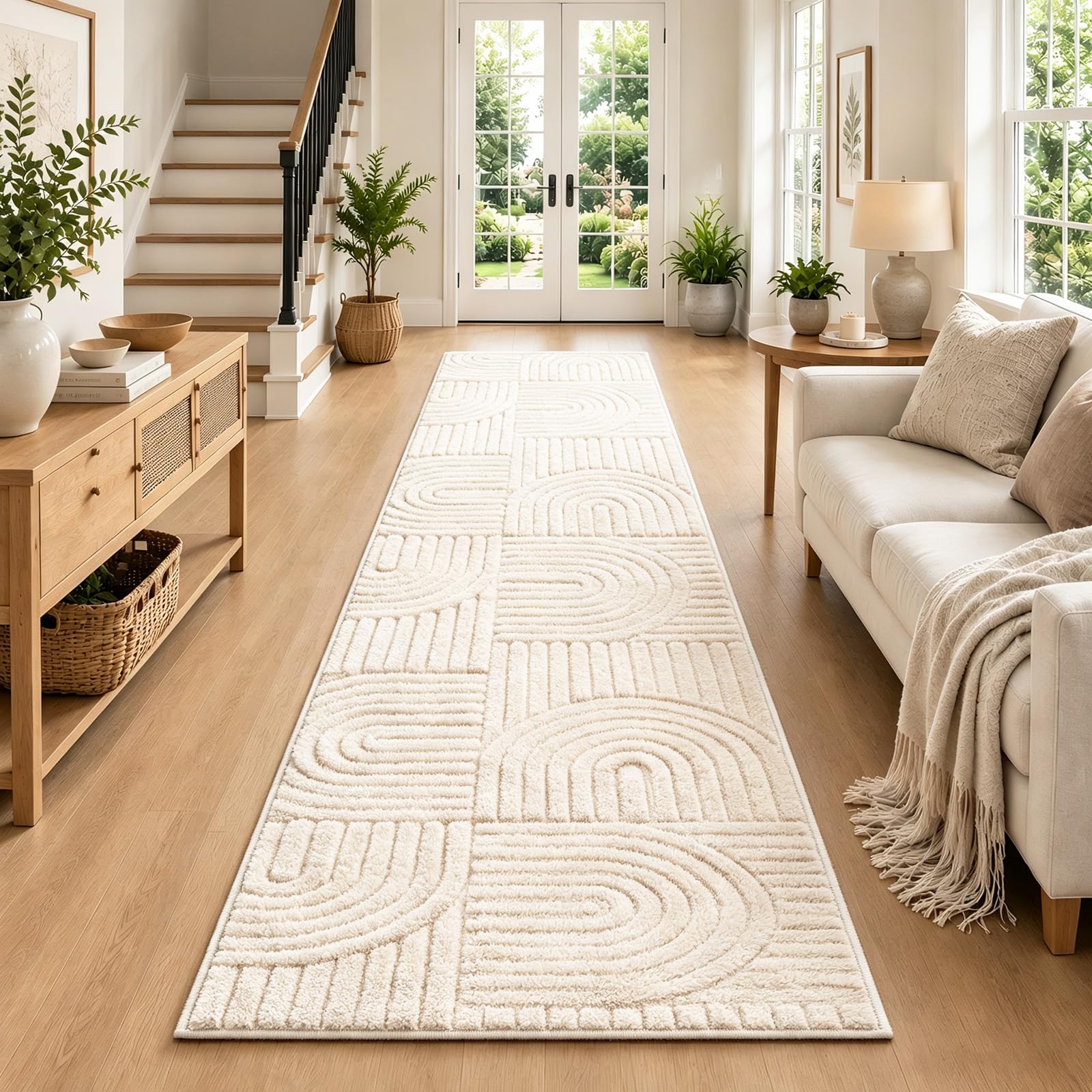 Bieżnik na korytarz, 80 x 300 cm, nadaje się do prania, antypoślizgowy, z krótkim włosiem, puszysty, miękki, nowoczesny dywan geometryczny do kuchni, salonu, sypialni, przedpokoju