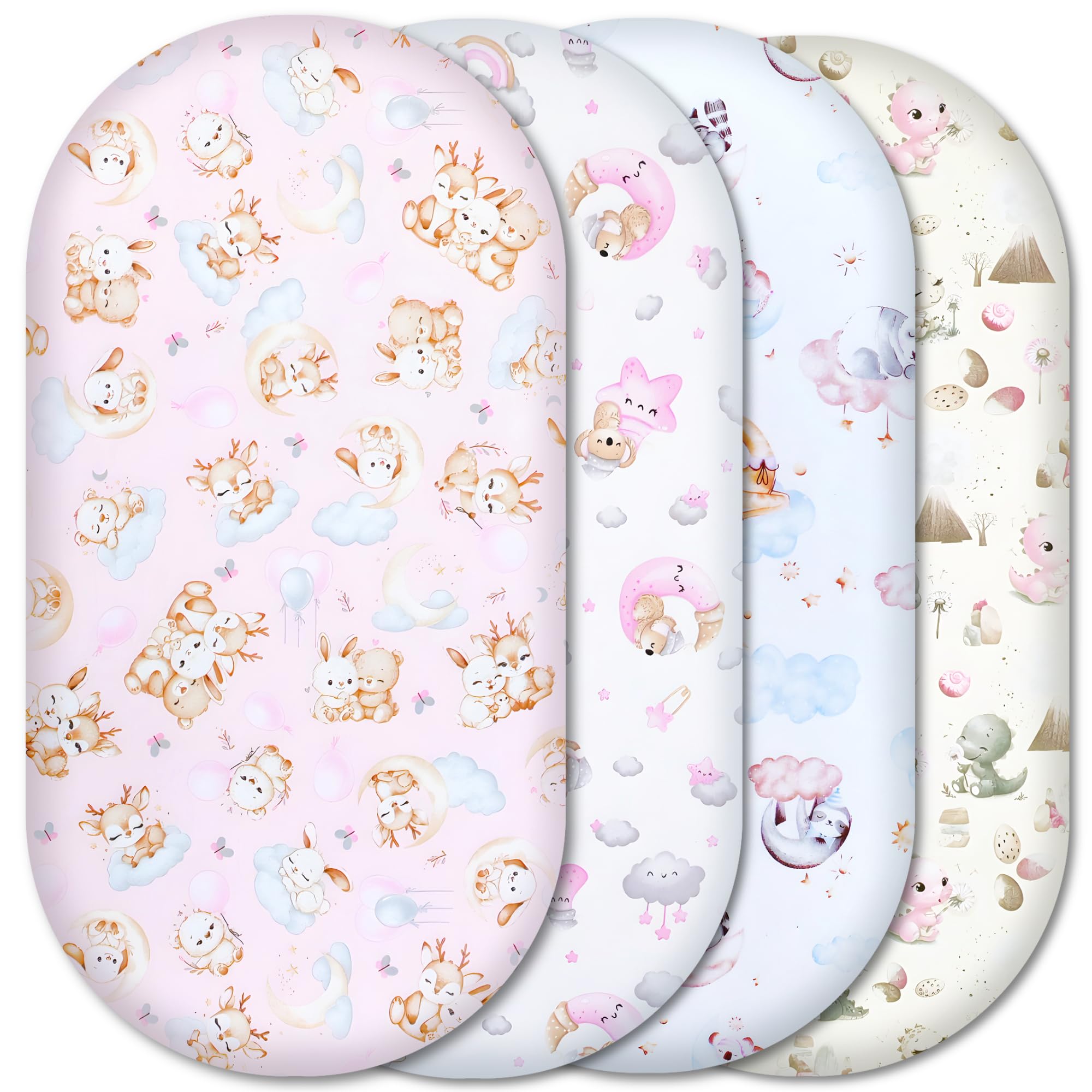 Moses Basket Fitted Sheets – 100% Pure Cotton, Soft & Breathable Baby Bedding Set – 4-Pack Snug Fit Bassinet Sheets for Moses Baskets & Prams - (81x41cm, SET6-4pcs)