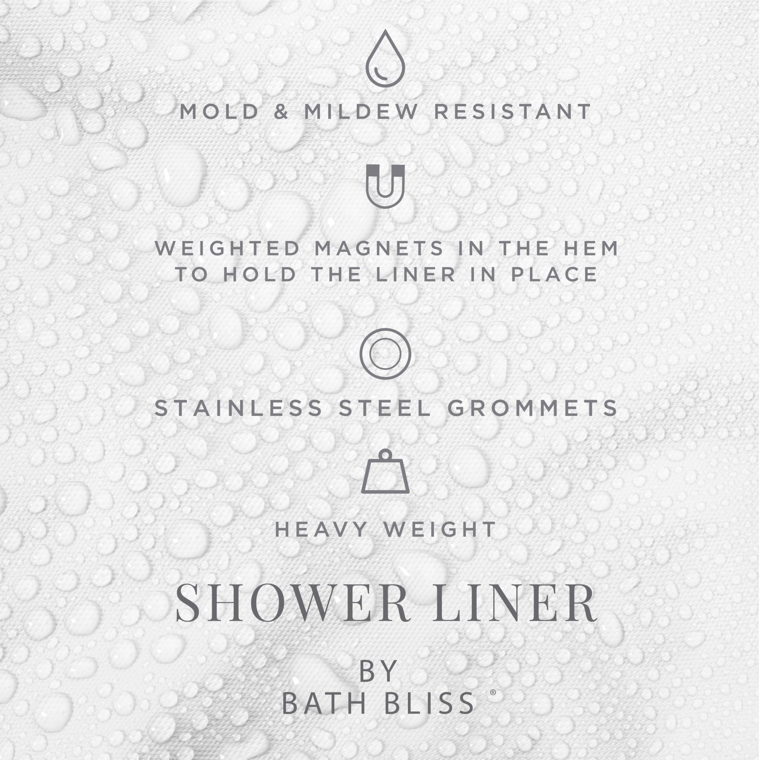 Bath Bliss Forro de Cortina de Ducha Premium para Hotel, 12 Ojales de Metal, Resistente al Moho, 3 dobladillos magnéticos, x 182,88 cm, Transparente