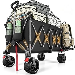 YEAUPE PRO XXXL Carro Playa Ruedas Grandes 200-300L/250kg – Frenos Dobles, Ruedas Anchas, Estructura Reforzada, Mango Ajustable, Ideal para Playa y Camping – Red elástica incluida, Negro