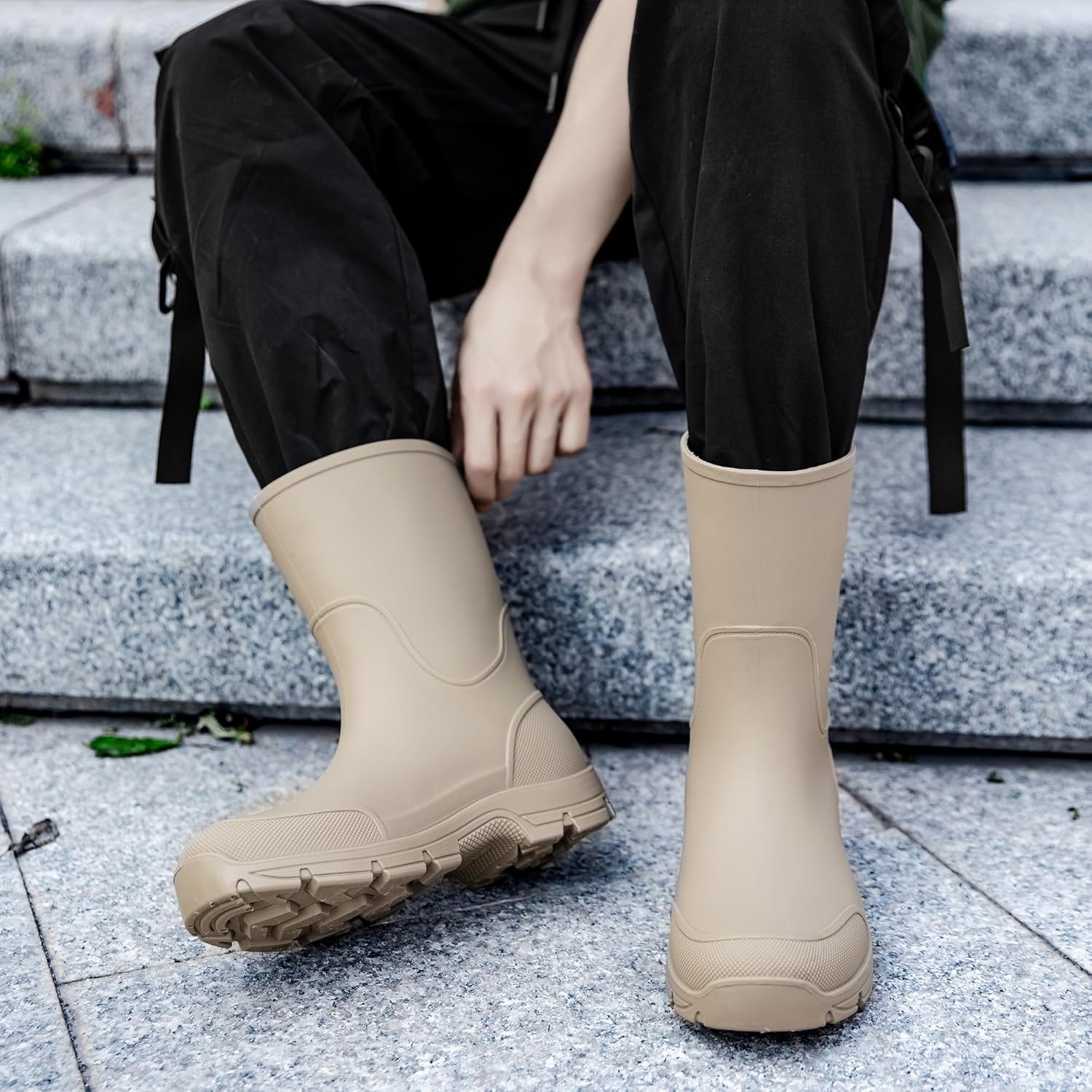 WOWSTICK Waterproof Rain Boots for Men and Women Lightweight Slip Resistant Fishing Deck Garden Mid-calf Outdoor Work Booties