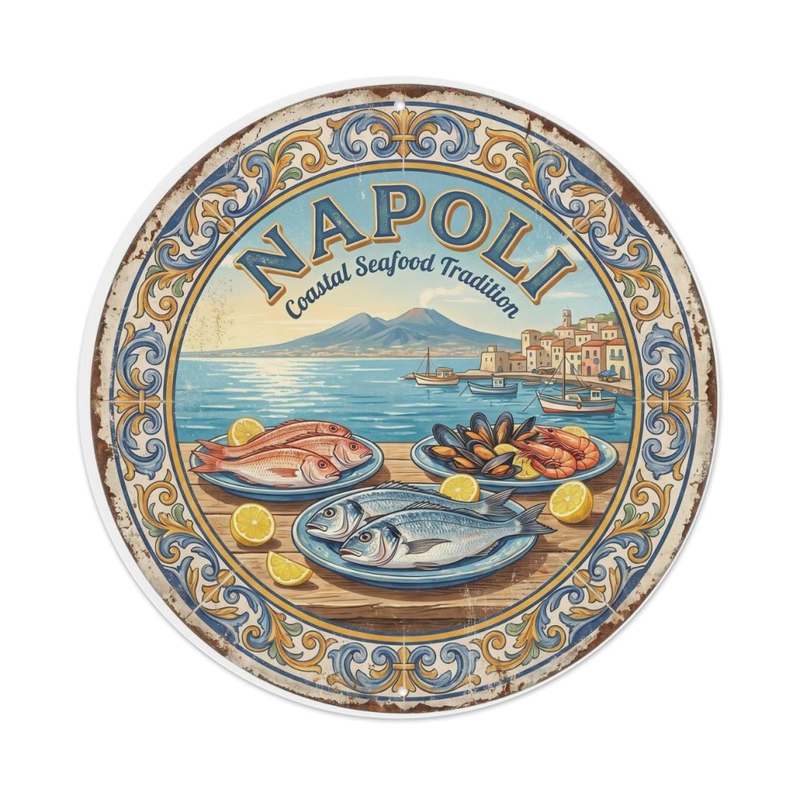 Tgrcjimh Style. Vintage Travel Italian Seafood Naples Metal Tin Sign