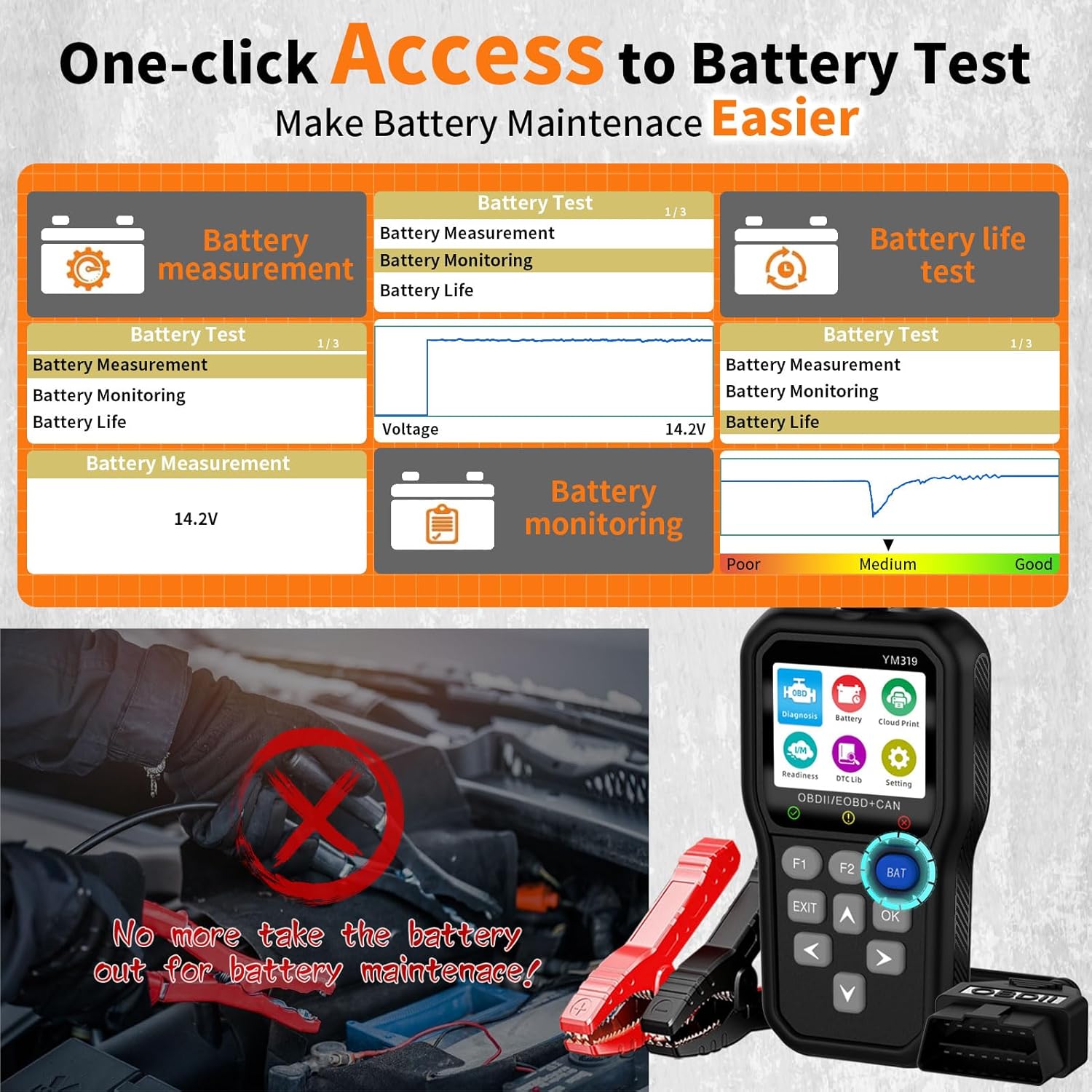 OBD2 Scanner Battery Tester Diagnostic Tool, Enhenced IPS Color Screen Car Code Reader CAN Engine Check Clear Fault Light, Scan Auto Battery Voltage/Life, Cloud Printer for All OBDII Cars Since 1996