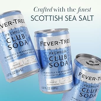 Fever-Tree Club Soda Premium Zero Calorie Mixer for Cocktails and Mocktails, 5.1 fl oz Cans, Pack of 24 Naturally Sourced, Non-GMO