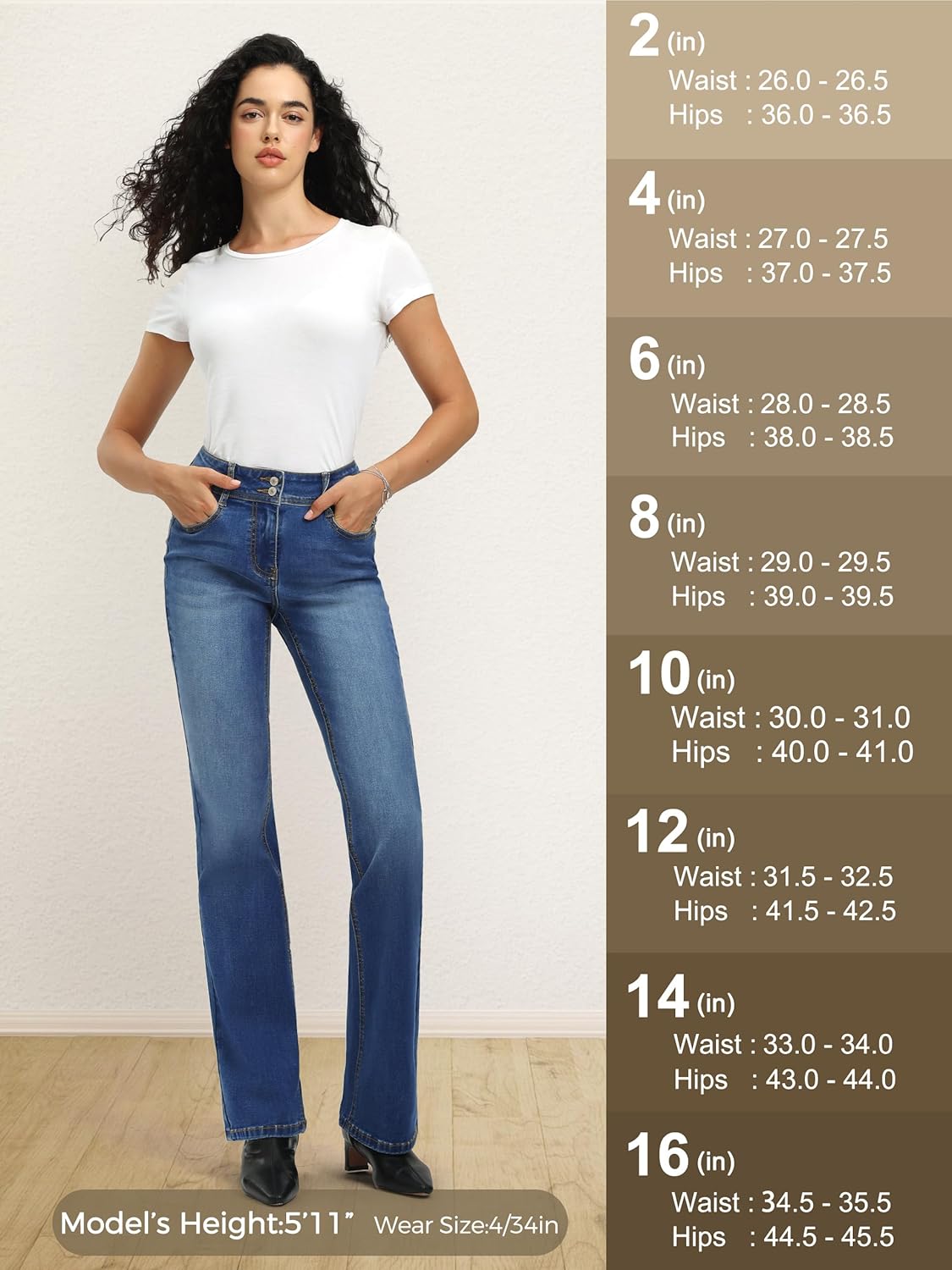 Tall Women's 34"/36"/38" Inseam Curvy Bootcut Jeans Mid-Rise Stretchy Denim Pants Classic Bell Bottom Trouser - Image 7
