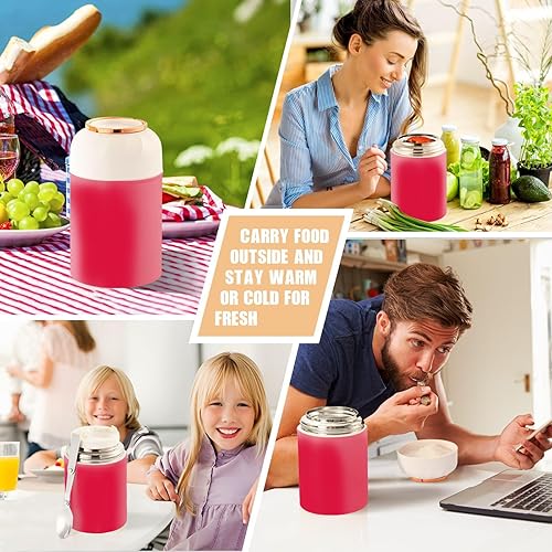 Miniatura 7 de Crimson Kids - Recipiente aislado de alimentos para mujer con cuchara de 17 onzas  16.9 fl oz, lonchera aislada al vacío de acero inoxidable con