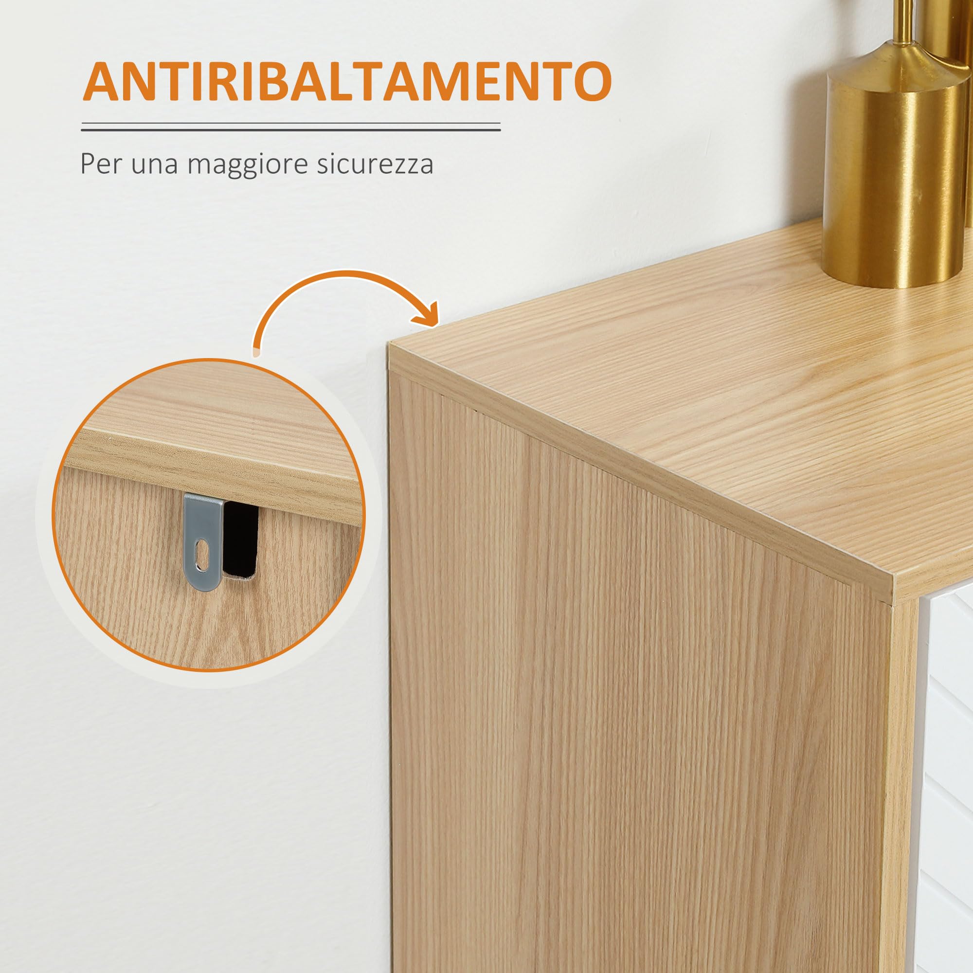 HOMCOM Credenza Cucina, Mobile Cucina con Ripiani Regolabili e Gambe in Legno di Pino, Credenza Buffet Moderno per Soggiorno, Salotto, Sala da Pranzo, 120x35x77.4cm, Naturale e Bianco