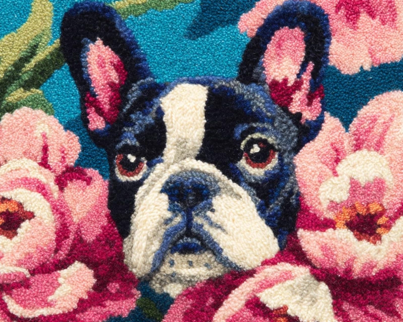 Wallphantom Latch Hook Rug Kits,French Bulldogs and Flowers,DIY Crochet Rug Making Kit for Adults Kids,3D Cross Stitch Carpet Embroidery Needlework Crocheting for Home Decor,60x90cm