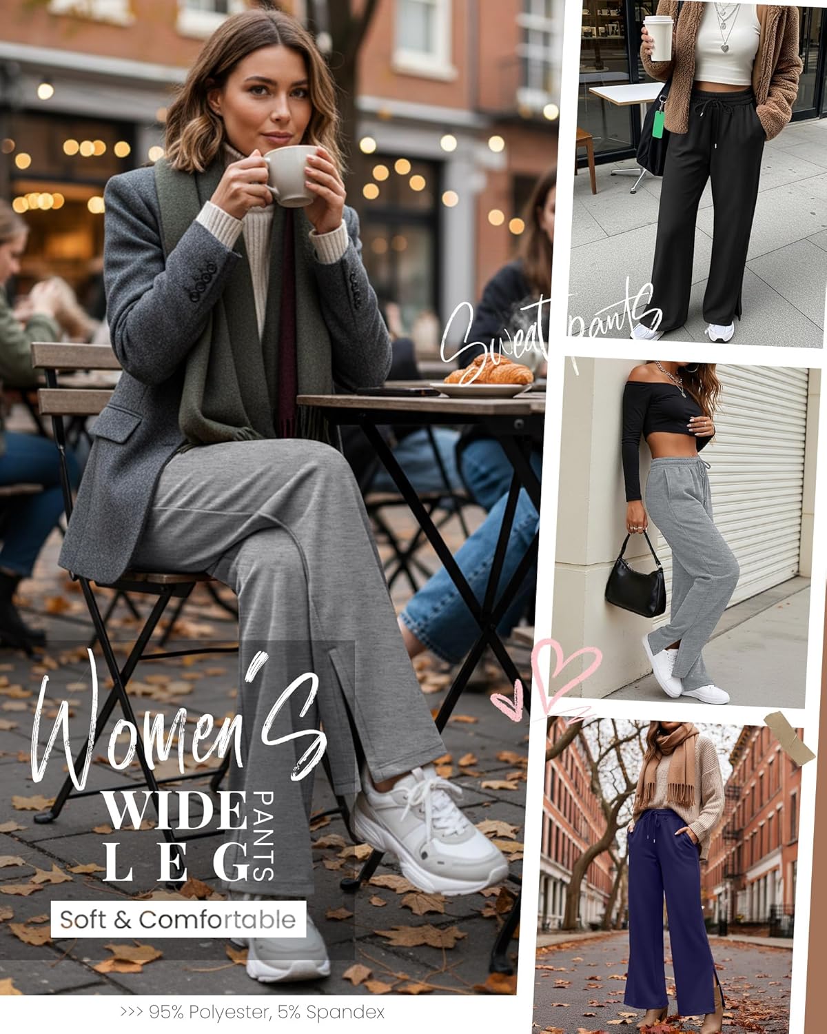 3 Pack Women's Wide Leg Sweatpants Split Hem Lounge Pants Casual Baggy High Waisted Drawstring Sweatpant with Pocket - Image 3