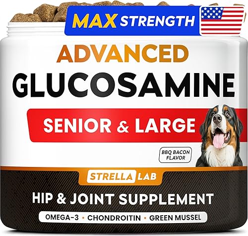 Miniatura 16 de Golosinas de glucosamina para perros, suplemento para articulaciones con aceite de pescado omega-3, condroitina, MSM, masticables de movilidad
