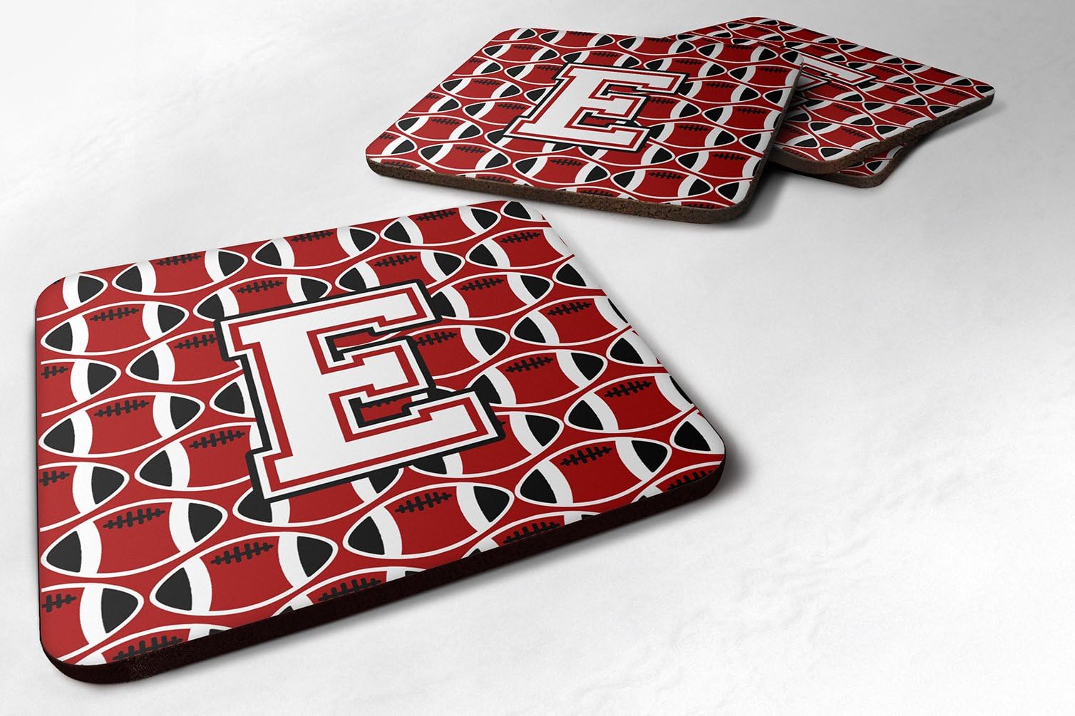 Caroline's Treasures Cj1082-Efc Set Of 4 Letter E Football Cardinal And White Foam Coasters Set Of 4, 3 1/2 X 3 1/2, Multicolor