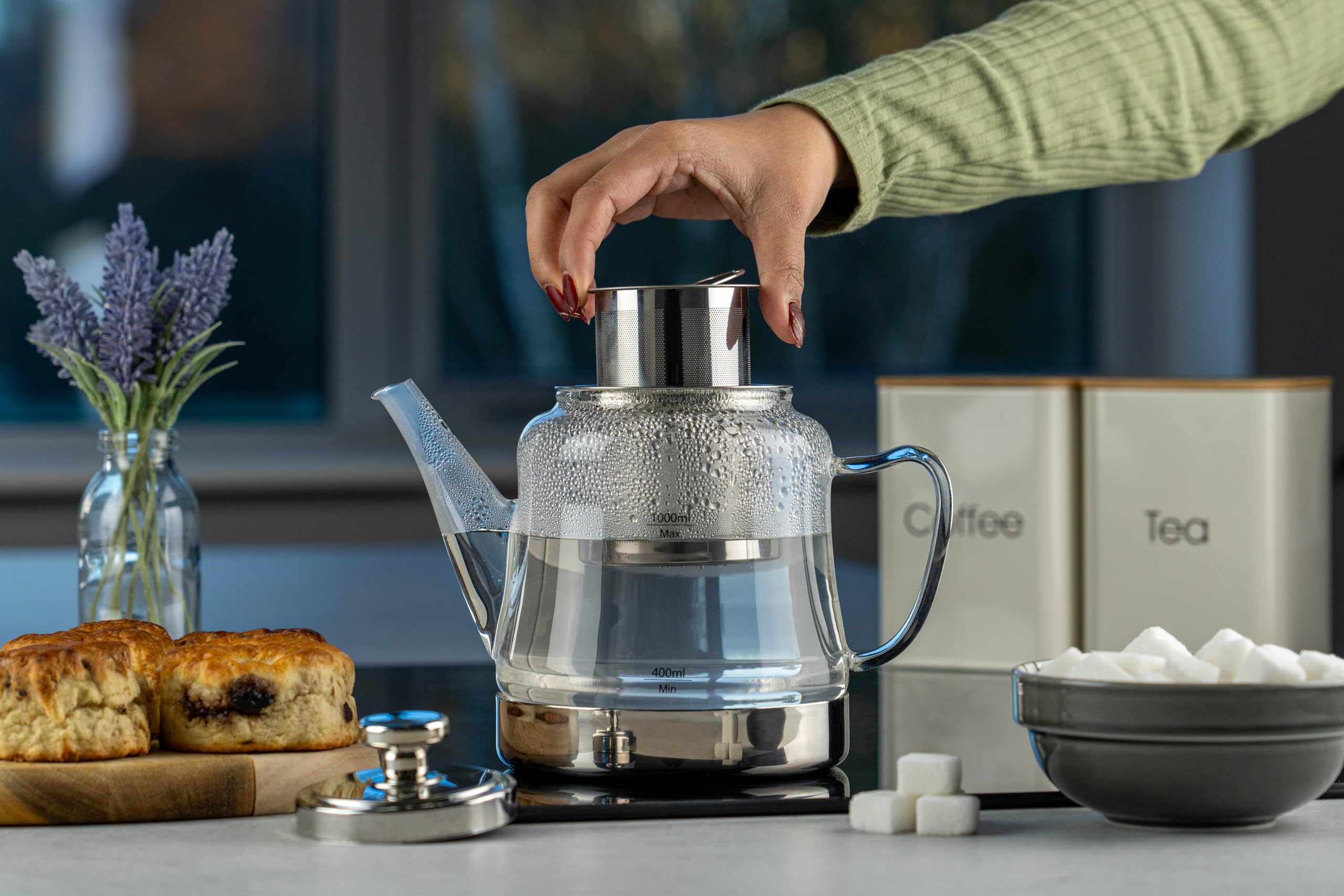 Café Olé Teekanne für den Herd, rostfreier Edelstahl-Infusor und -Boden, spülmaschinenfest, 1,5 l