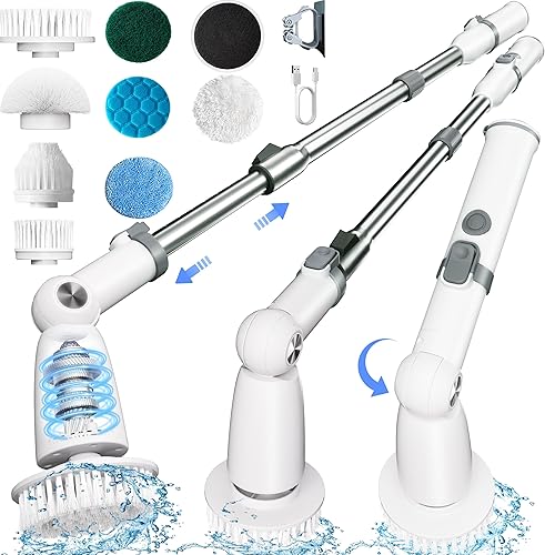 Limpiador eléctrico giratorio, limpiador eléctrico de piso con mango largo de doble velocidad, cepillo de limpieza inalámbrico, cepillo de ducha con