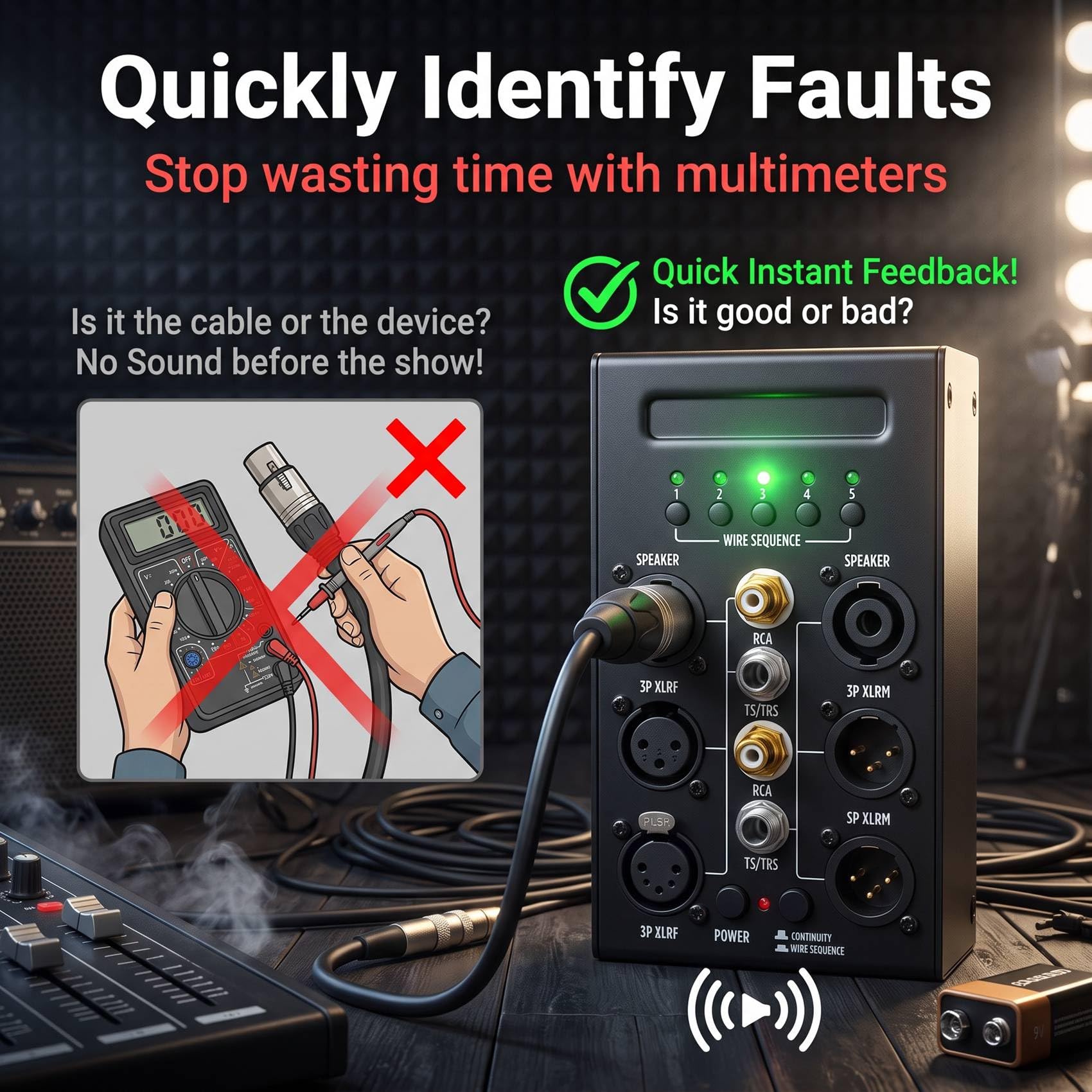 Audiokabeltester Kompaktes Prüfgerät für professionelle Kabeltests