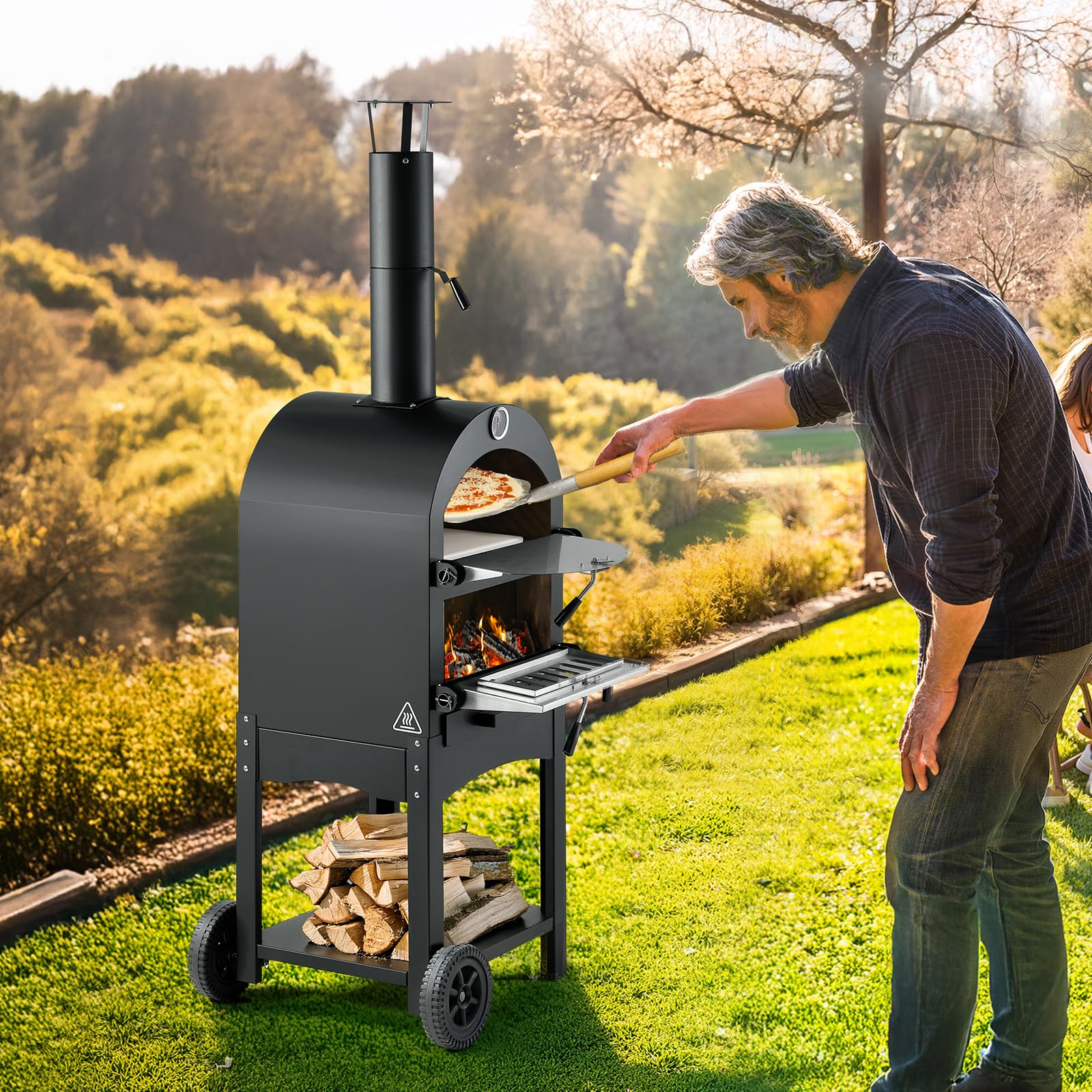 VEVOR Forno per Pizza da Esterno Portatile 12 pollici a Pellet max. 540°C con 2 Ruote Rimovibili