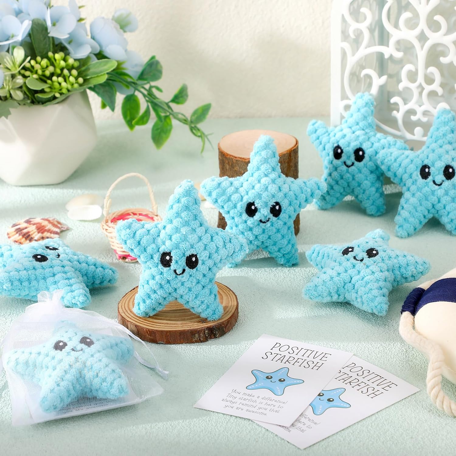 RoundFunny 12 Sets Positive Funny Animals Gifts Positive Handmade Starfish Funny Crochet Coworker Thank You Appreciation Gifts for Employee Team Party Favor