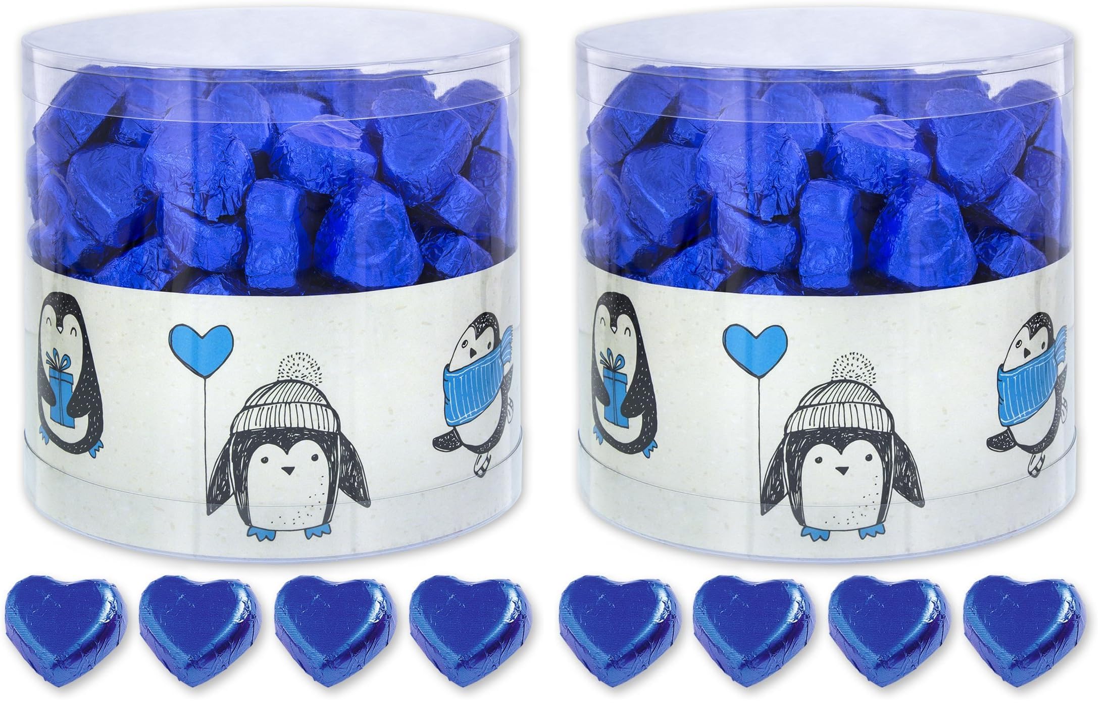 Günthart 150 Stück blau Schokoladen Herzen mit Nougatfüllung | Nougatcreme Pinguine | Schokoladenherzen blau Pinguine | Give away | blaue Herzen aus Schokolade | Pingu (1,2 kg) (Packung mit 2)
