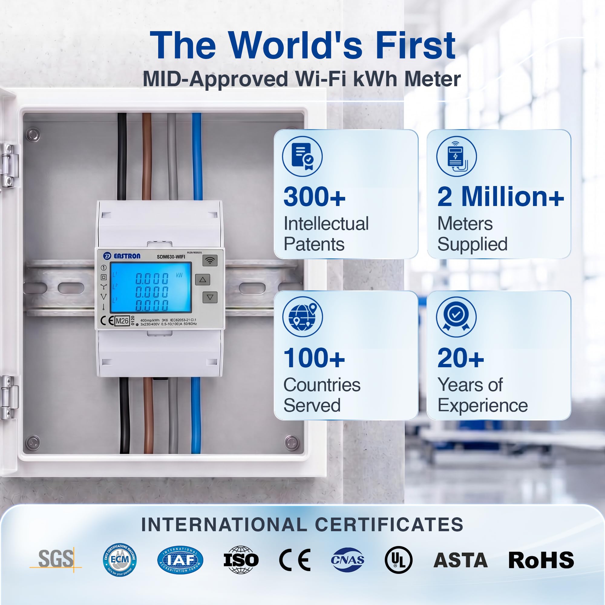 Eastron SDM630-WIFI-MID licznik energii – licznik prądu zmiennego trójfazowego 100A bezprzewodowy z Wi-Fi – odczyt zdalny przez aplikację Tuya i Smart Life, bez opłaty abonamentowej – certyfikowany