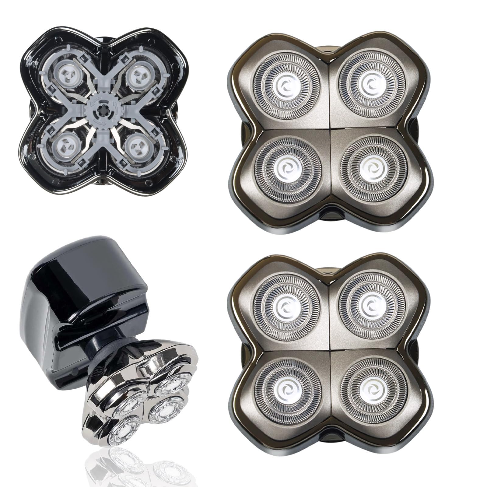 Cabezal de Repuesto Rotativo de 4 Cabezas para Afeitadoras Eléctricas – Compatible con Pitbull Skull Shaver, Butterfly Kiss Pro y Más (Paquete de 2)