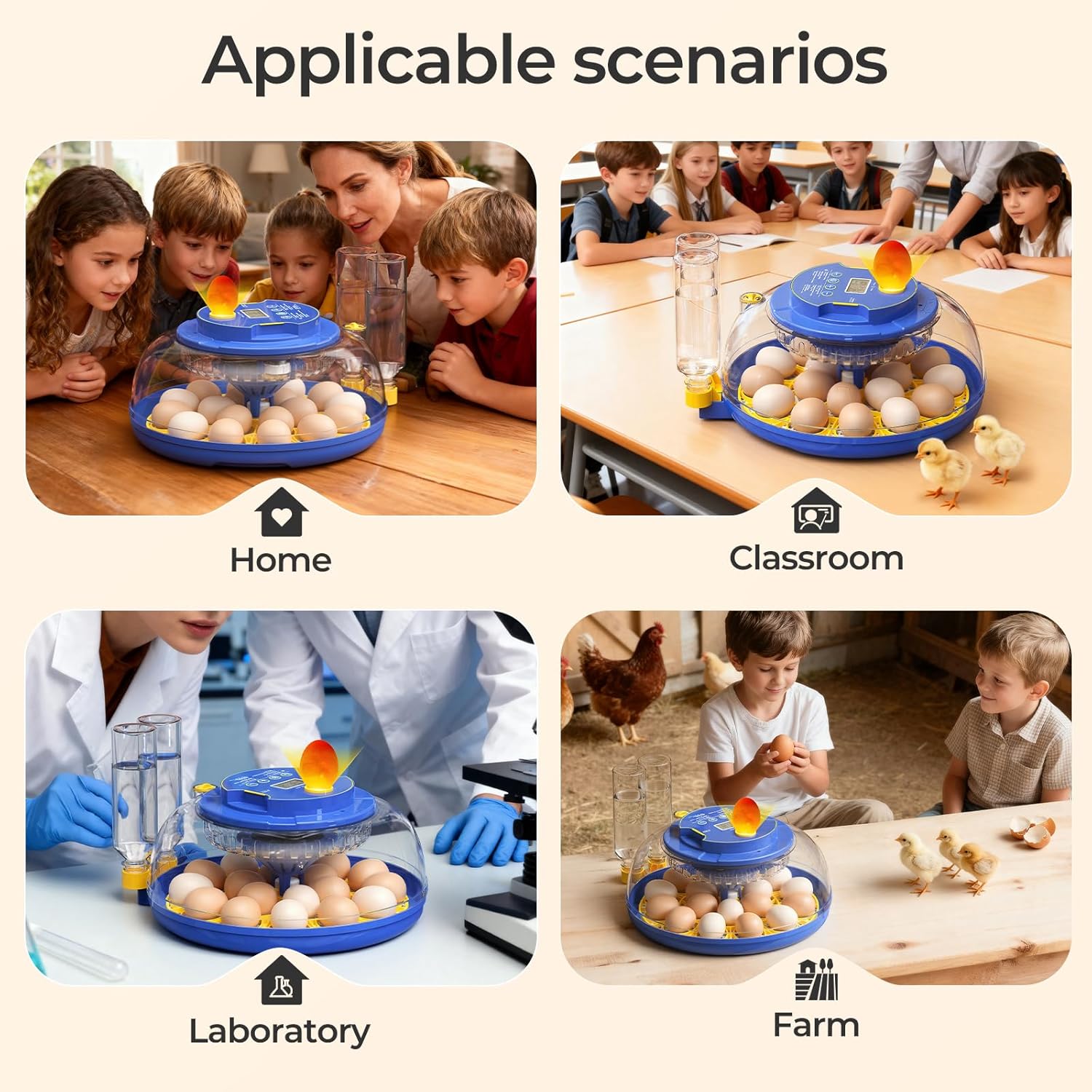 18 Egg Incubators for Hatching Eggs, 360° View with Automatic Egg Turning & Humidity Control, Built-in Egg Candler for Hatching Chicken, Duck, Goose, Quail, Ideal for Home, Classroom, Laboratory, Farm