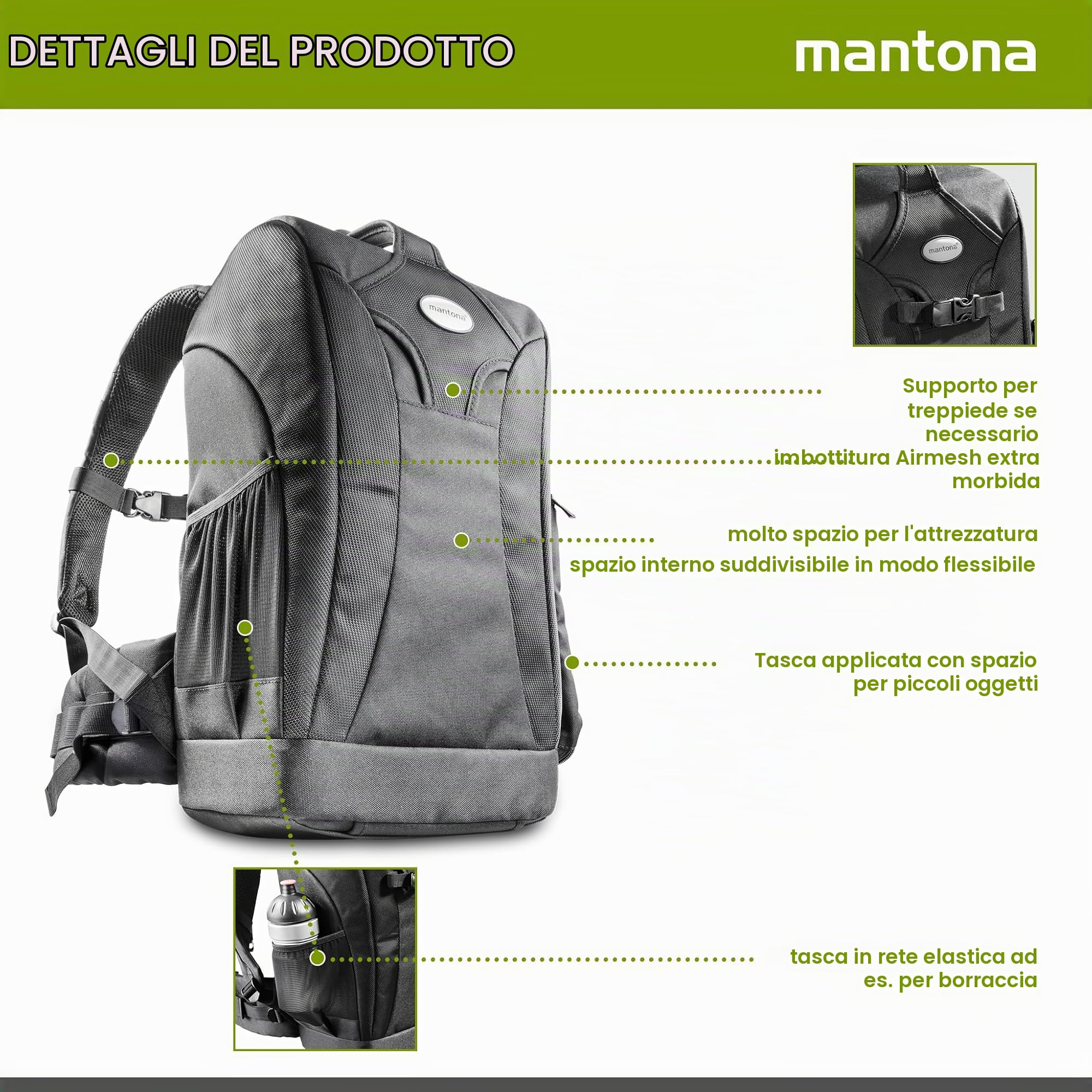 Mantona Trekking Fotorucksack – DSLR Kamerarucksack Kameratasche mit Regenschutz, 17947, Schwarz