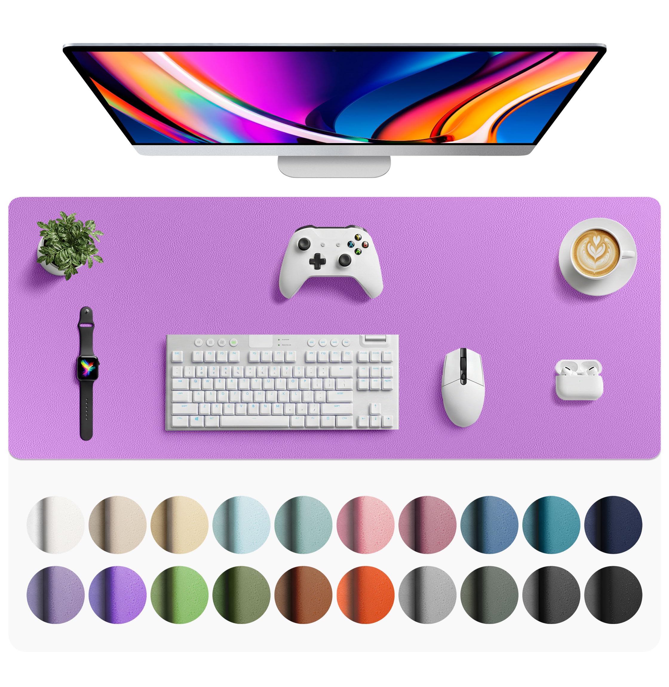 Aothia Faux Leather Desk Mat - Large Mouse Pad, Non-Slip PU Leather Blotter, Waterproof Writing Surface for Office and Home (Iris Violet, 42" x 17")
