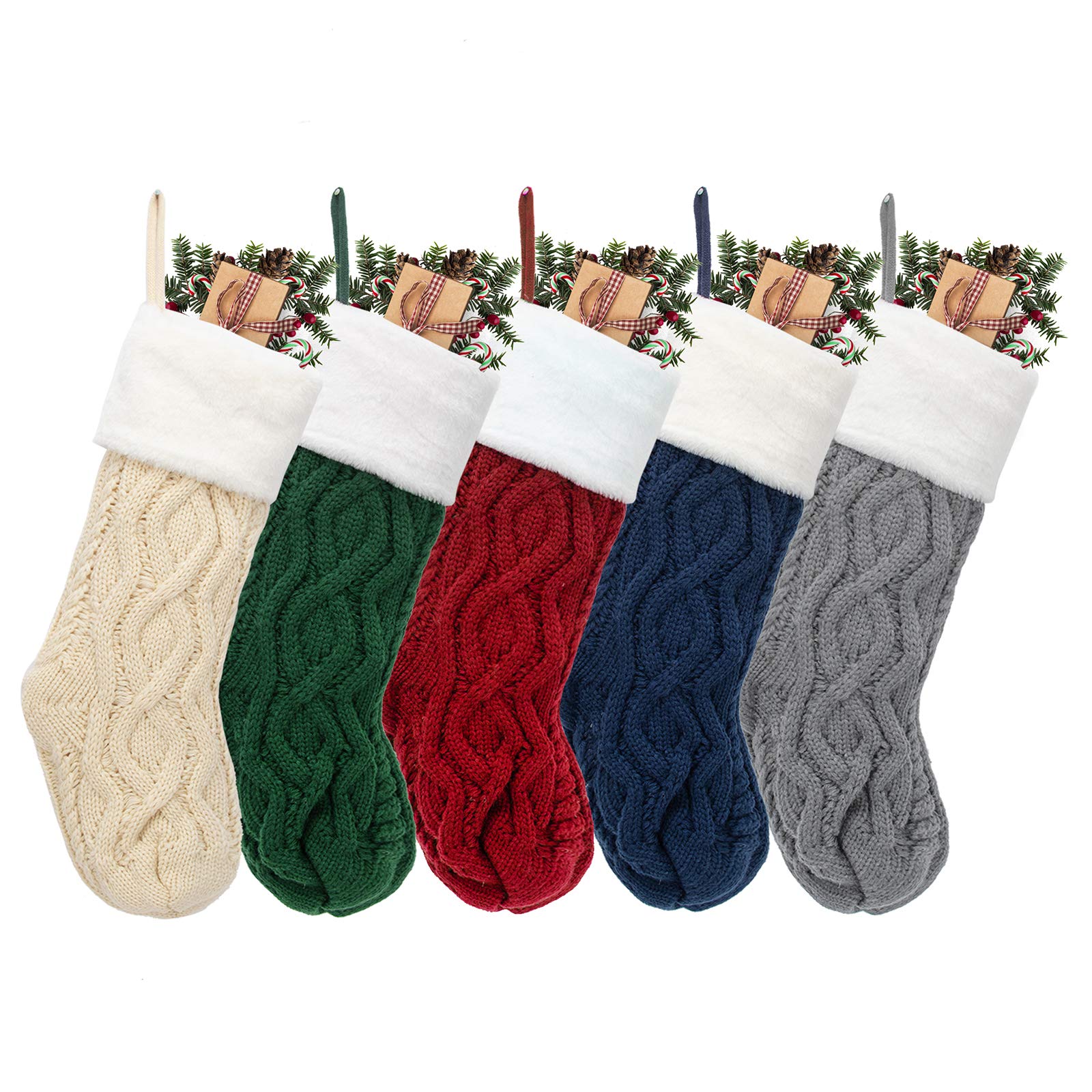 GEXGEX 16” Knit Christmas Stockings Classic Unique for Family Decor Hanging Ornament for Xmas Holiday Party Decorations Gift (Set of 5)