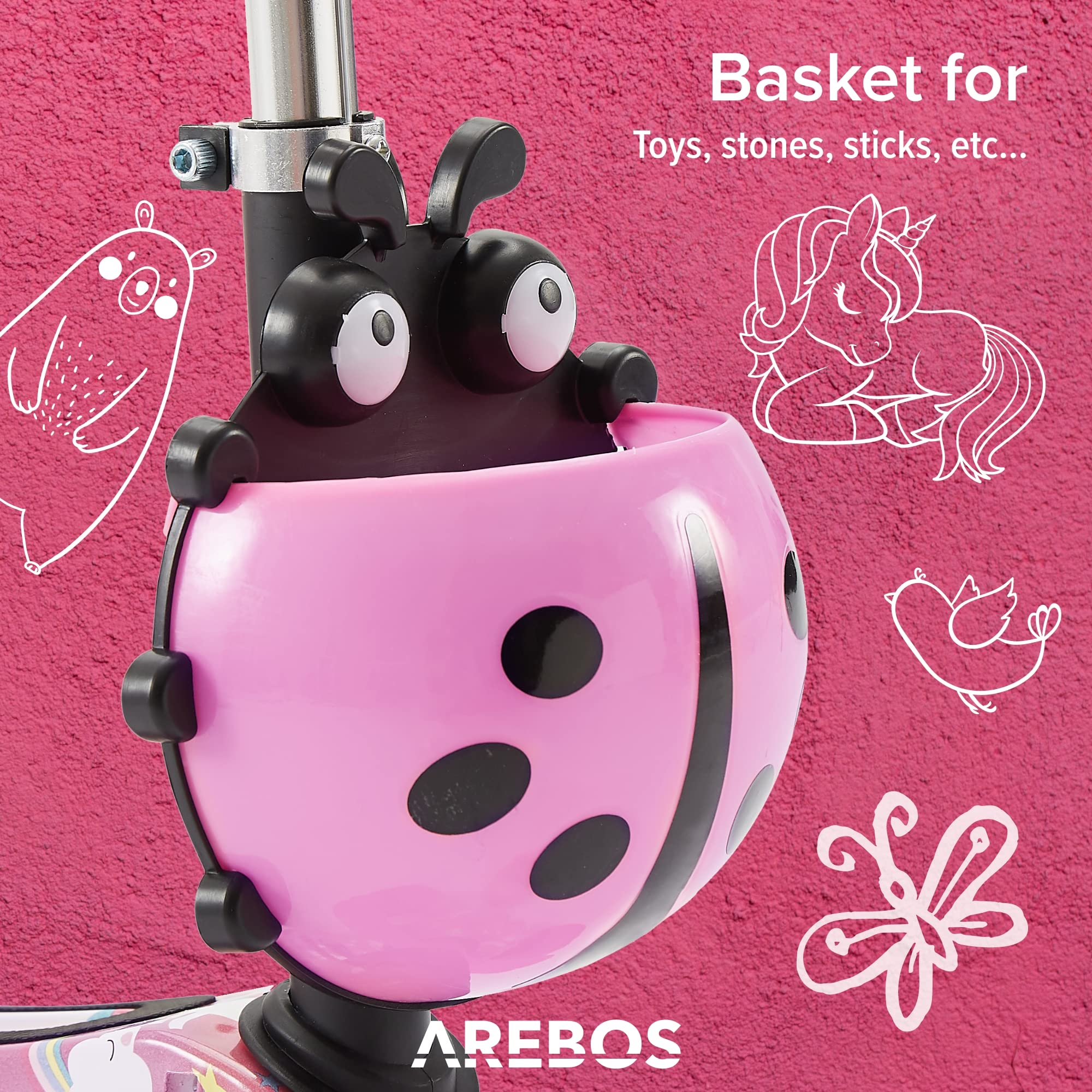 Monopattino Arebos City Con Ruote LED E Sedile Regolabile - Scooter A 3 Ruote Per Bambini, Freno A Pedale