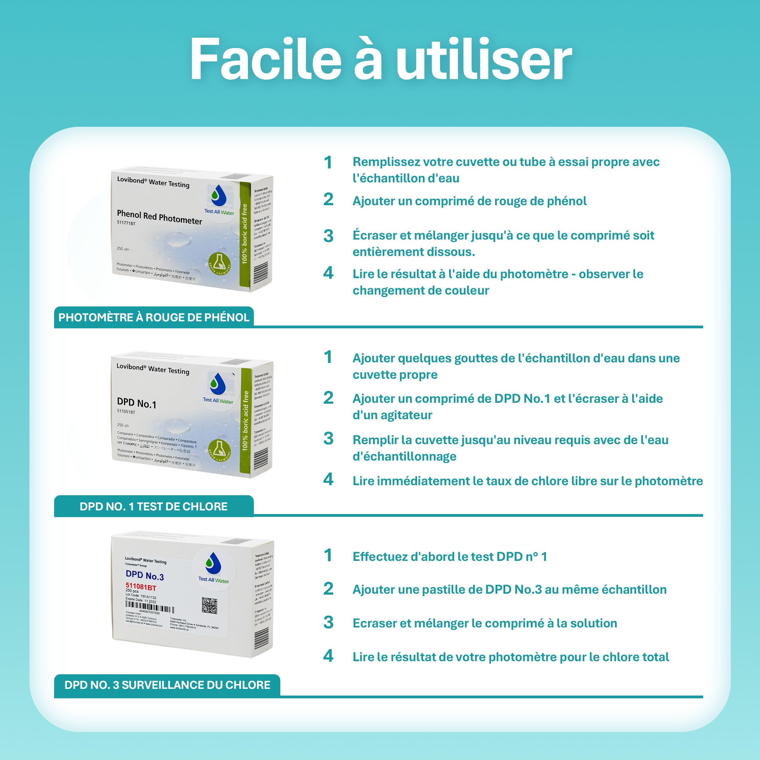 Lovibond DPD No.1, DPD No.3 et pH 250 comprimés