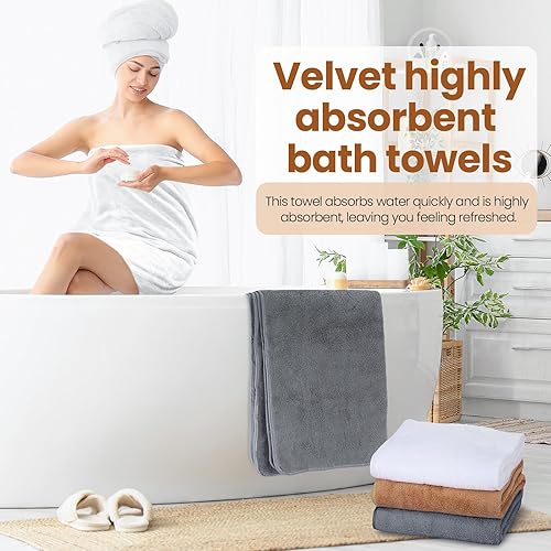 Miniatura 9 de Peryiter Juego de 8 toallas de baño de microfibra de 28 x 55 pulgadas, toallas de baño de secado rápido, terciopelo coral, toallas de baño altamente