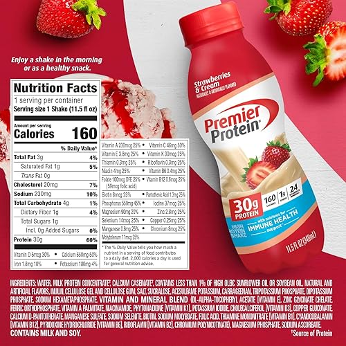 Miniatura 5 de Premier Protein Shake -24 Vitaminas y minerales / nutrientes para apoyar la salud inmune, las fresas, 138 fl oz