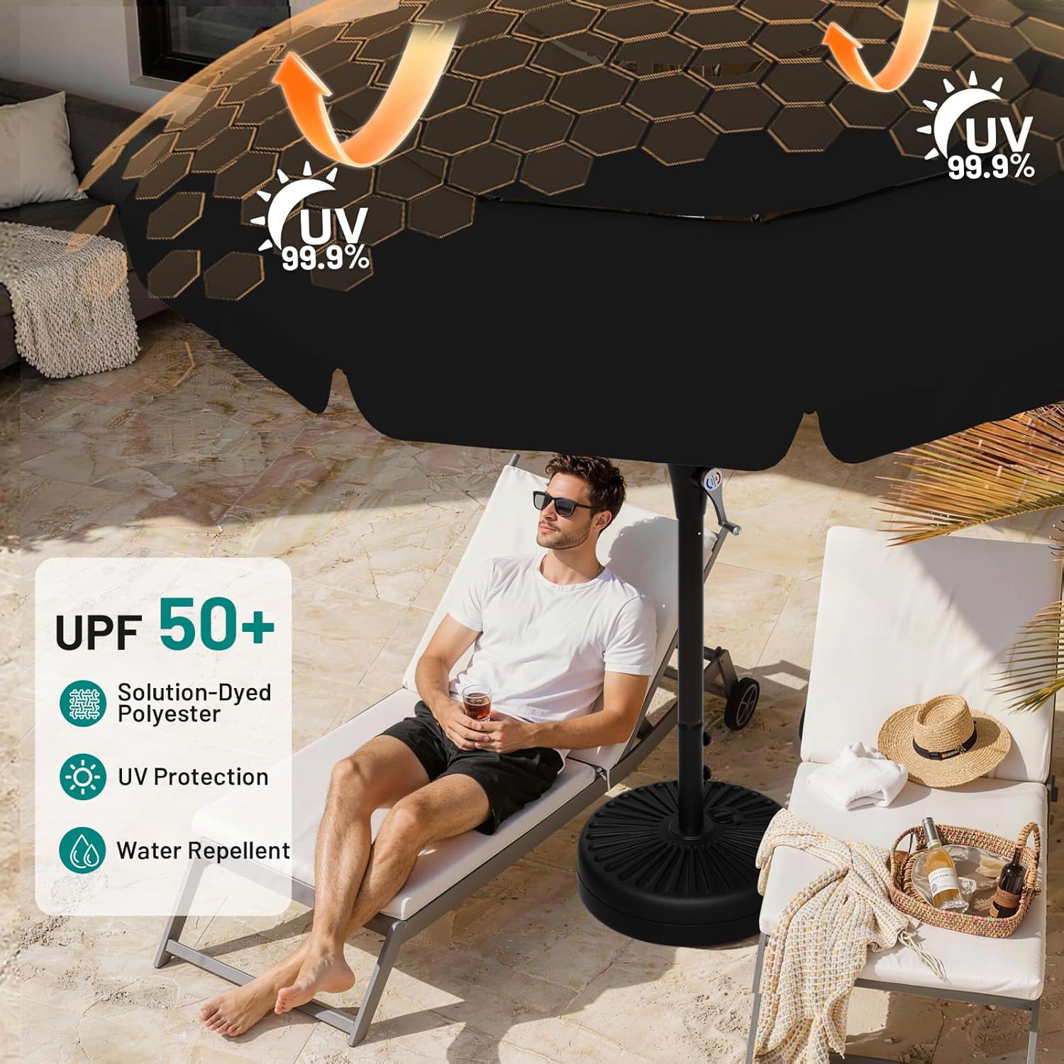 AreShark 10FT 3-Tiers Patio Umbrella with Valance Outdoor Umbrellas with Crank/Tilt, Table Market Umbrella Vented w/ 8 Sturdy Ribs for Garden, Deck, Backyard, and Pool, Black