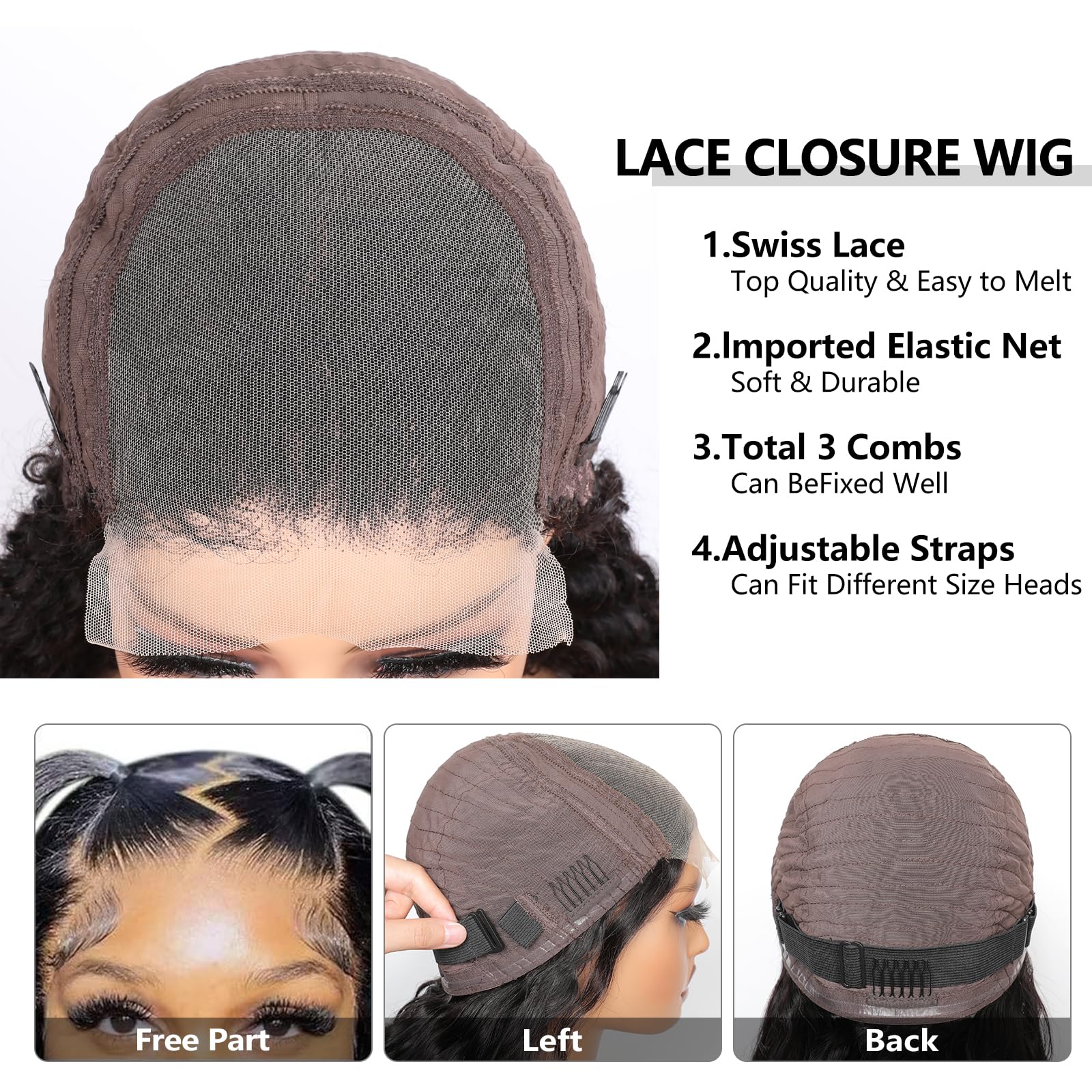 Perruque Femme 100% Cheveux Naturels - Châtain Clair Cuivré, Longueur 50 Cm, Neuve