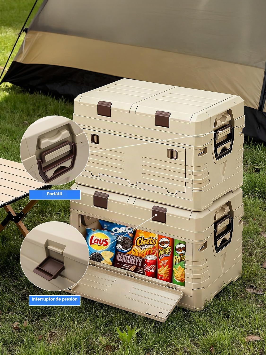 solarplay Caja de almacenamiento plegable de 60L con tapa, caja plegable extra grande con marco reforzado, que ahorra espacio al plegarse para coche, camping, hogar y jardín (57.5 x 22 x 40.5 cm)