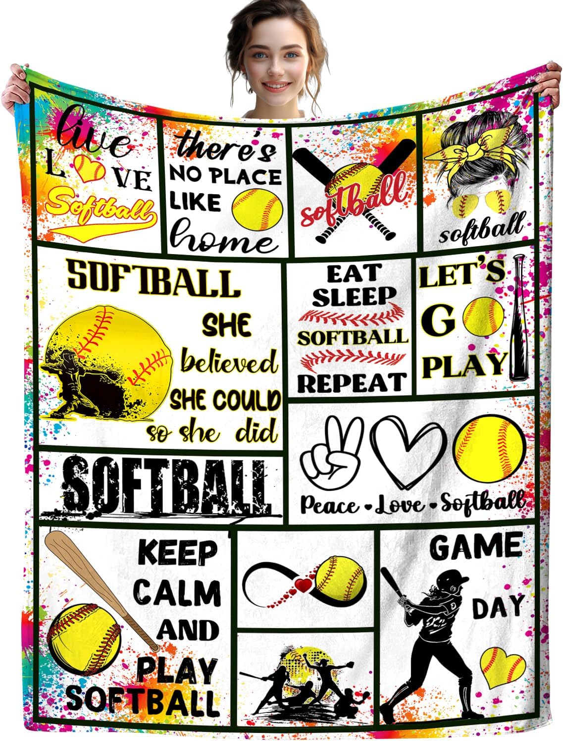 Softball Blanket Ligtweight Cozy Soft Print Flannel Soccer Baseball Throw Blankets for Kids Boys Girls Adults Gifts 50"X40" Color 4 50"x40" Small for Kids