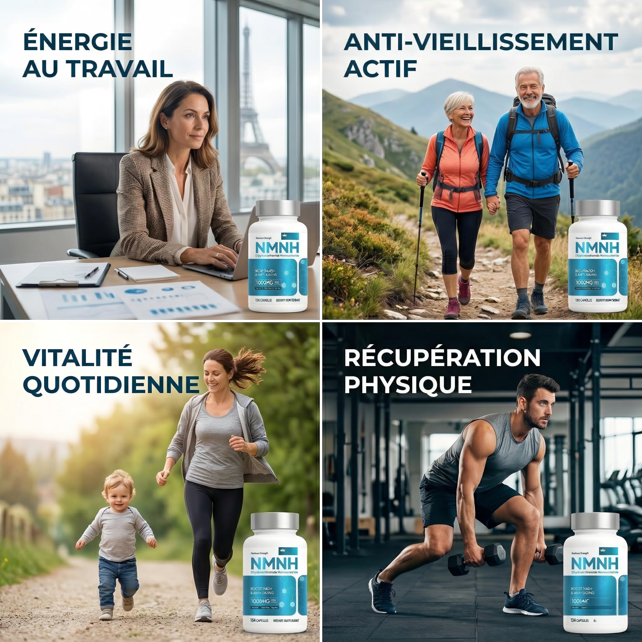 NMNH 1000mg Par Portion, Anti Âge Et Énergie Cellulaire, 120 Gélules Resvératrol Supplément NAD+