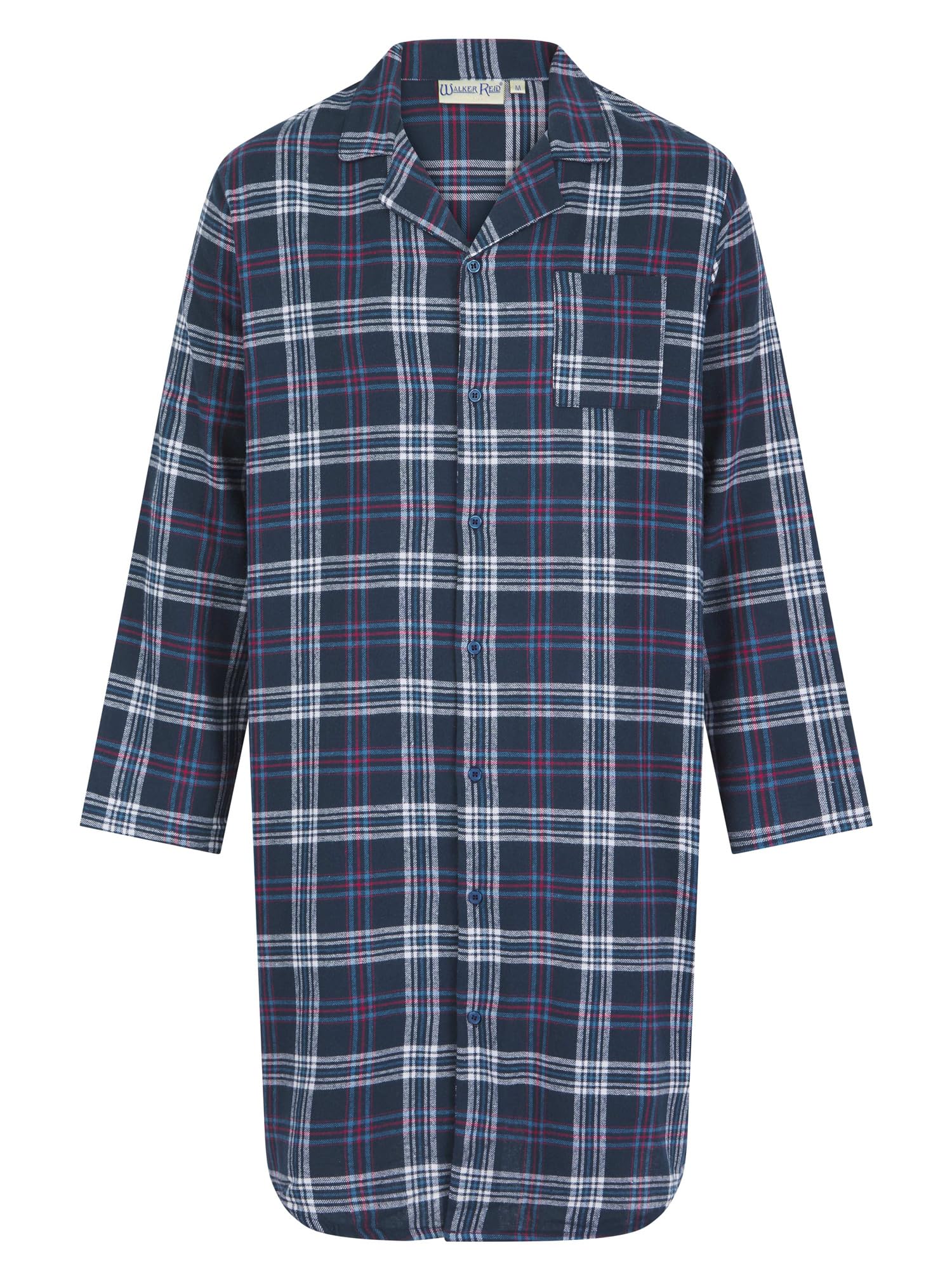Slenderella Men's Navy Walker Reid Check Nightshirt Cotton Button Up Long Sleeve Nightwear (4Xl)
