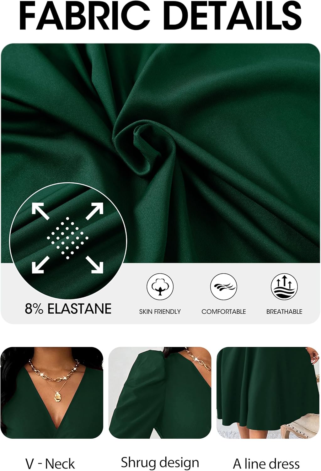 Nmoder Women Casual Midi Semi Formal Fit and Flare 3/4 Sleeve A-line Dress for Church Work Wedding Guest Cocktail Dresses - Image 6