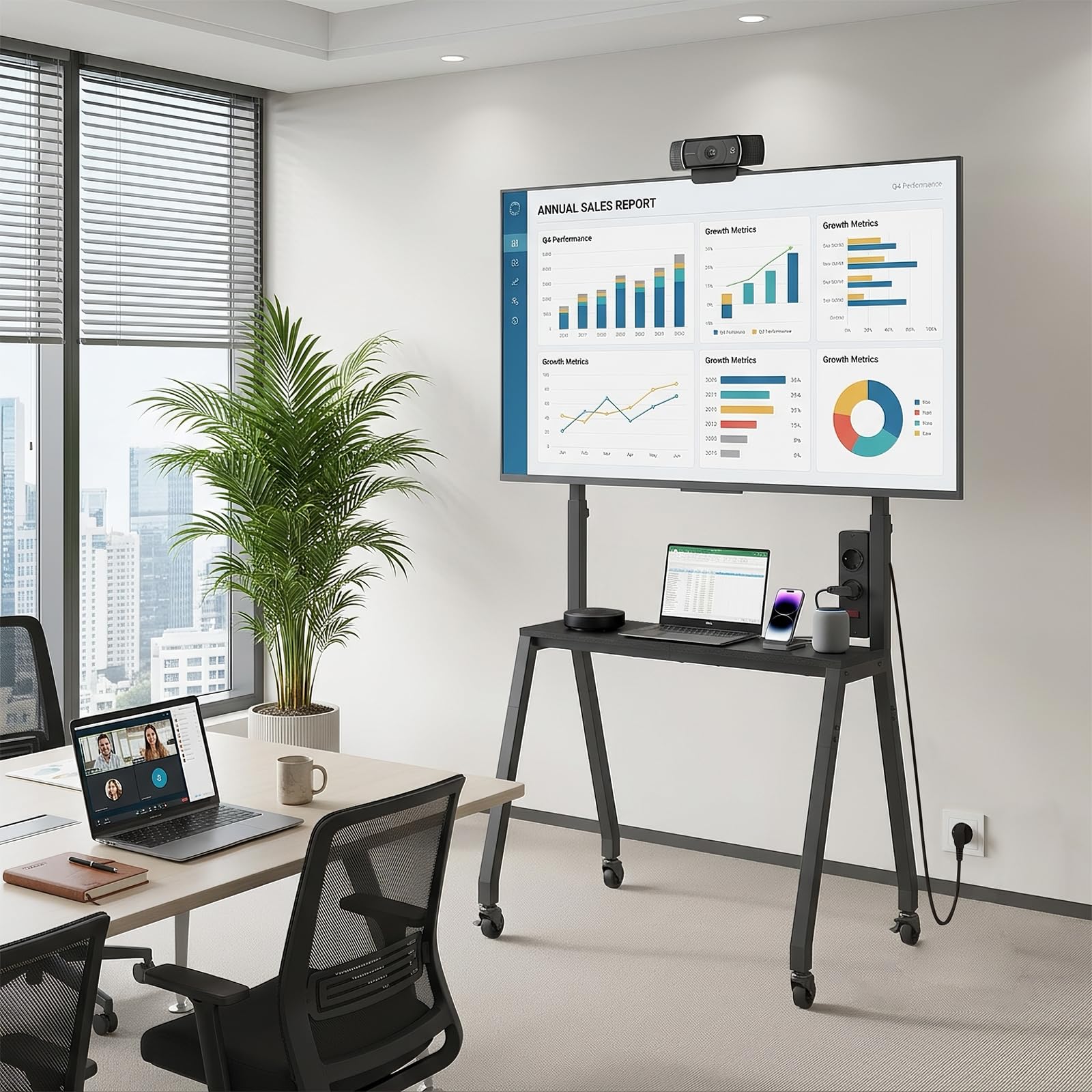 MAHANCRIS TV Ständer mit Rollen für 32-55 Zoll Fernseher, höhenverstellbar