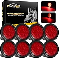 Partsam 8-Pack 4" Round Red LED Trailer Tail Lights - Waterproof Stop Turn Brake w/ Grommets & Pigtails