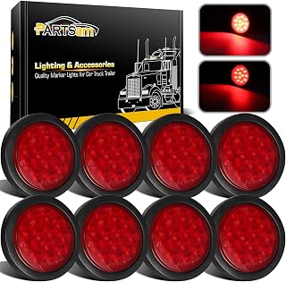 Partsam 8-Pack 4" Round Red LED Trailer Tail Lights - Waterproof Stop Turn Brake w/ Grommets & Pigtails