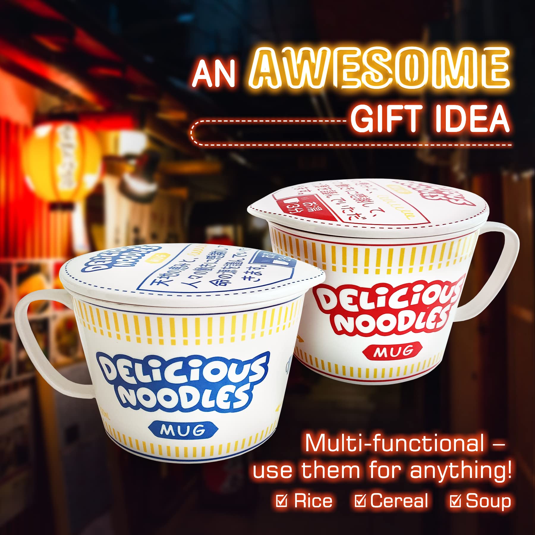 Sophie & Panda Porcelain Instant Noodle Bowl Mug with Handle 34 Oz, A Must-Have Accessory for Anyone Who Loves Asian Noodles - Image 4